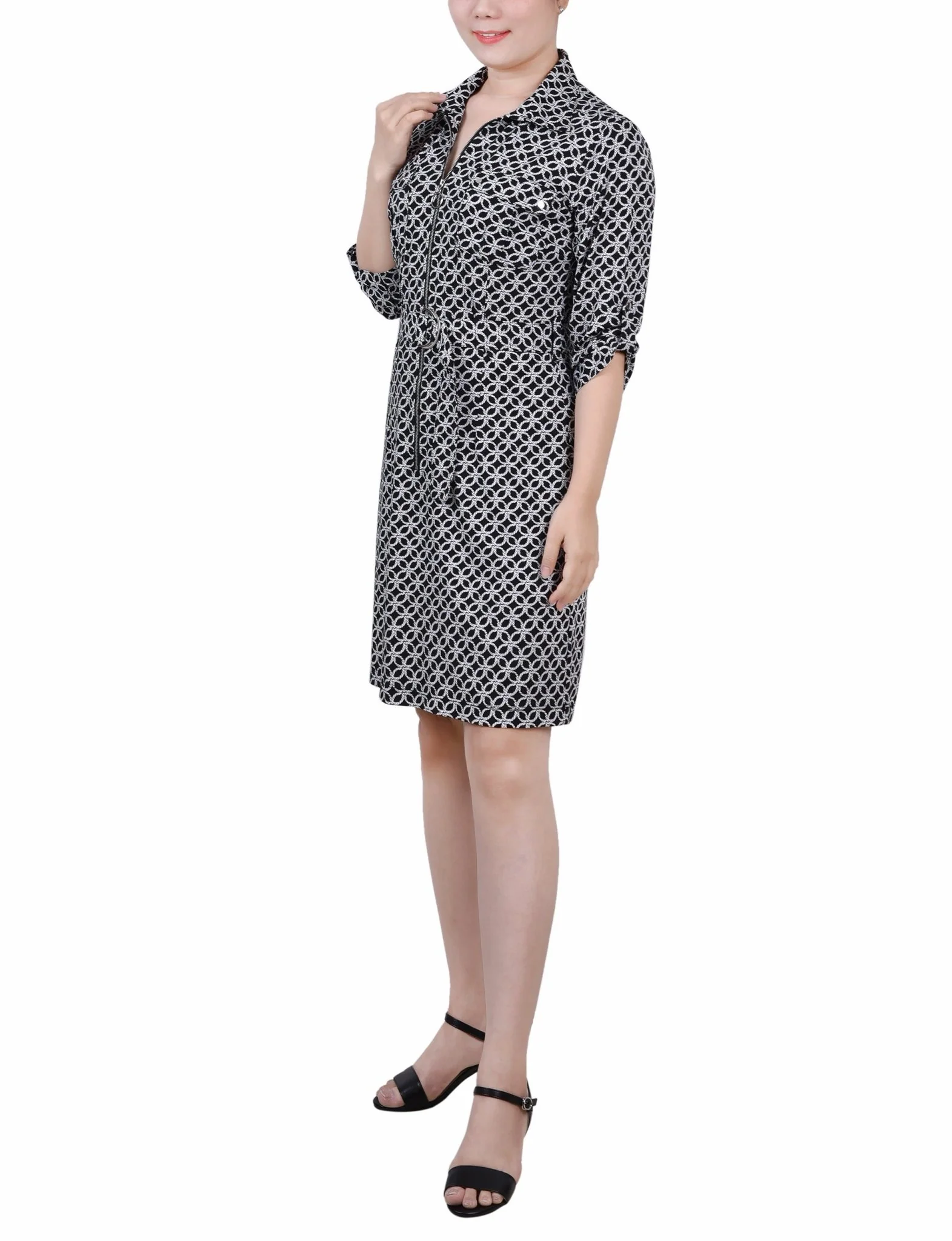 Black Rope Iconic Belted Roll Tab Zip Front Shirtdress - Petite - Image 2