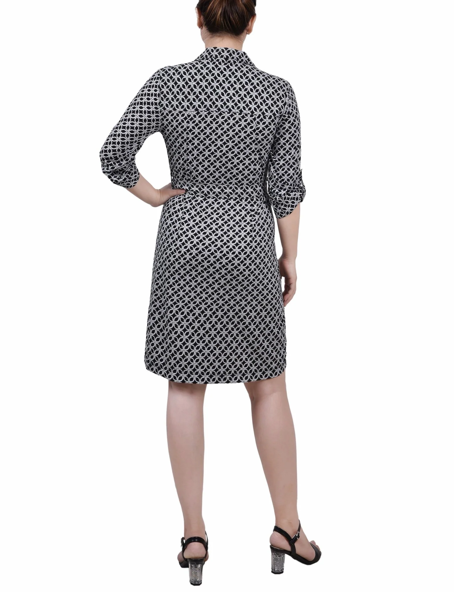 Black Rope Iconic Belted Roll Tab Zip Front Shirtdress - Petite - Image 3