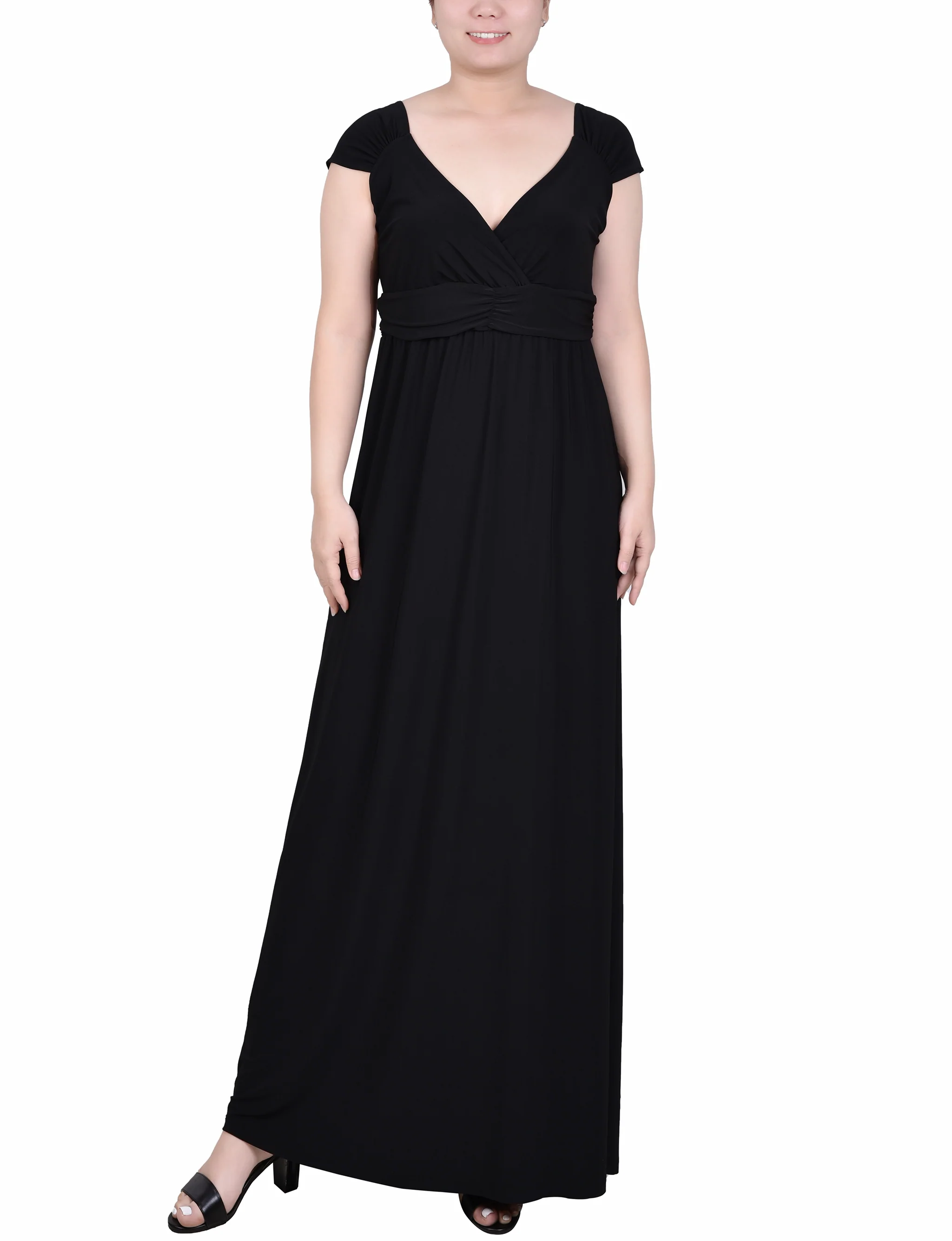 Black Ruched Empire-Waist Maxi Dress