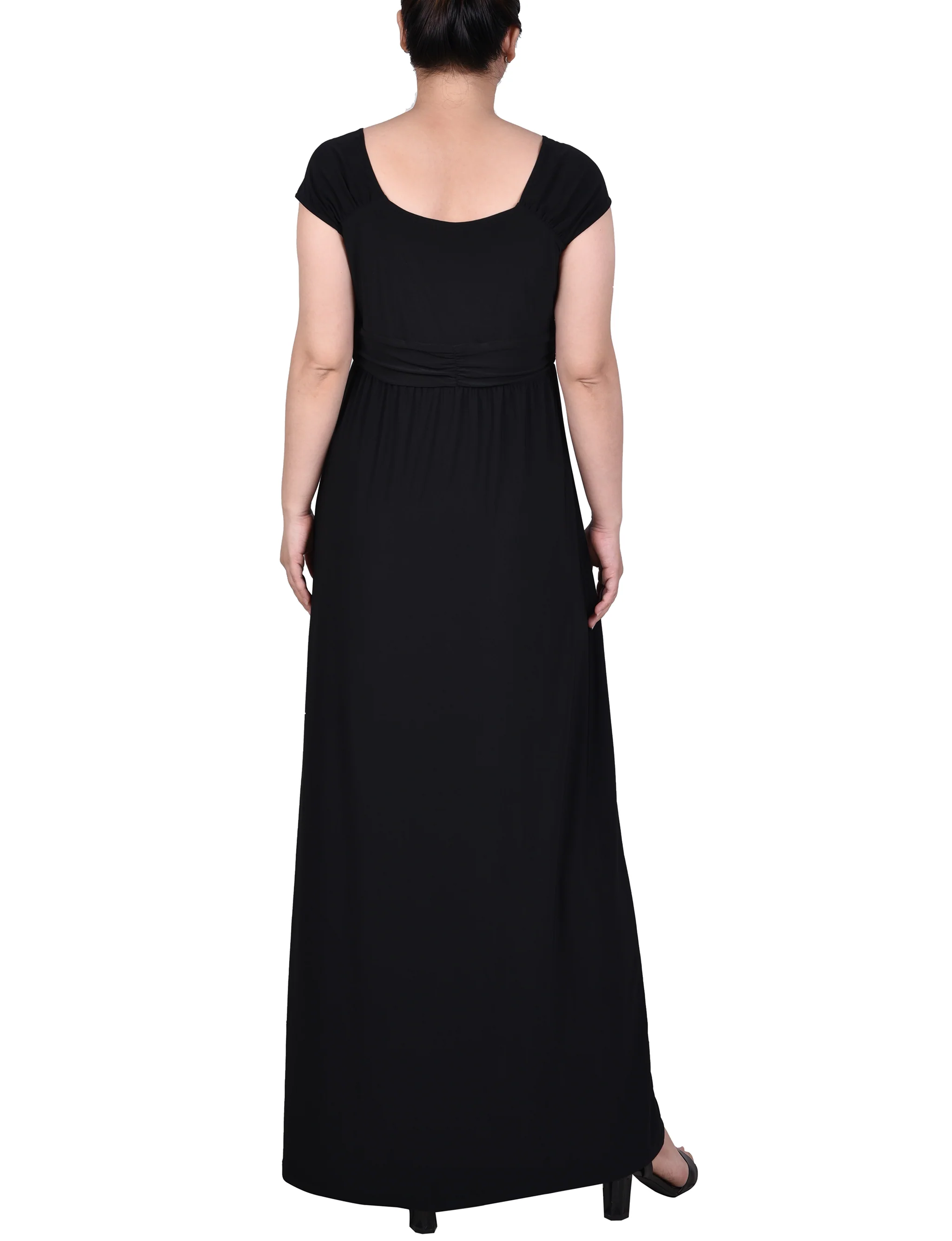 Black Ruched Empire-Waist Maxi Dress - Image 3