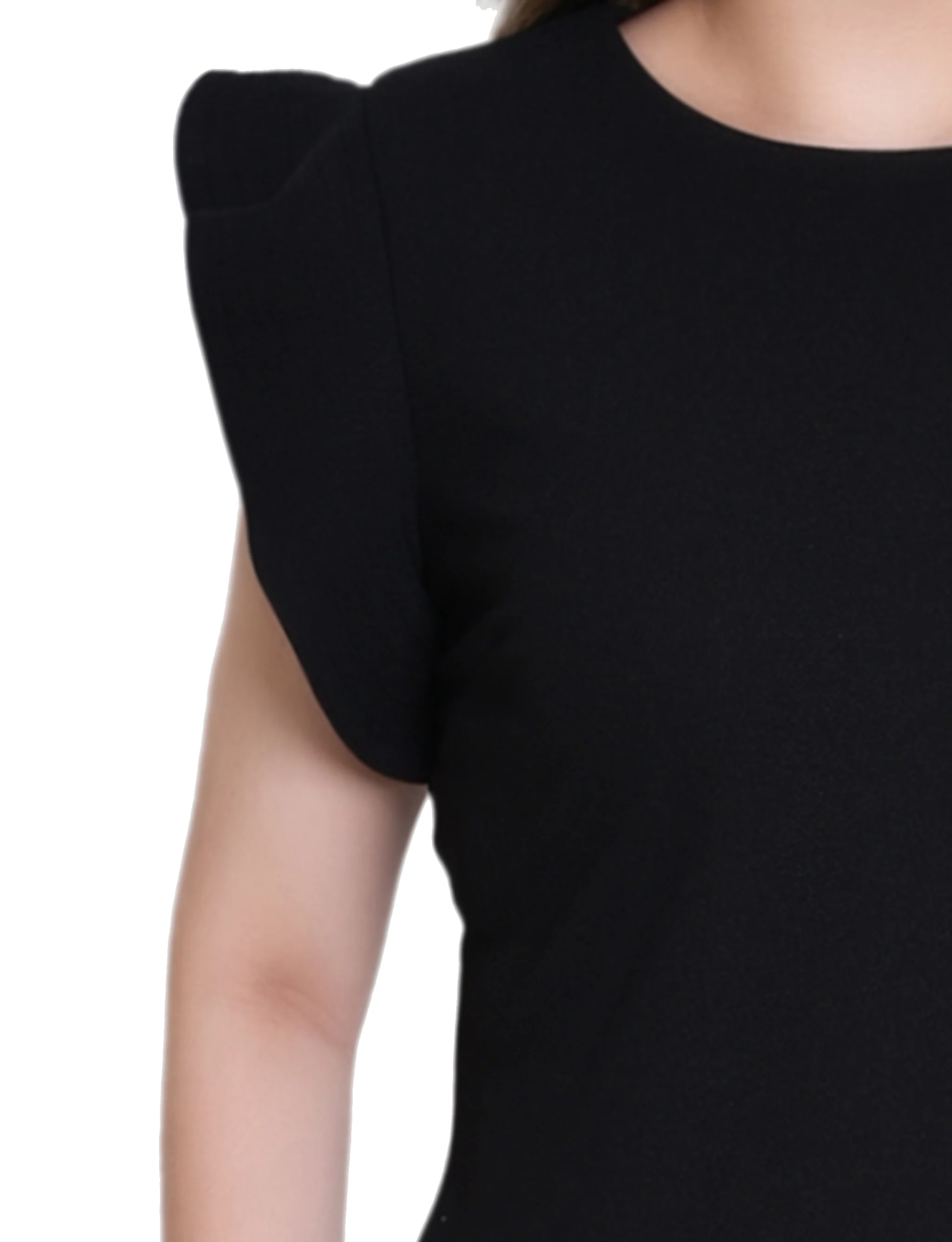 Black Ruffle Sleeve Scuba Dress - Image 2