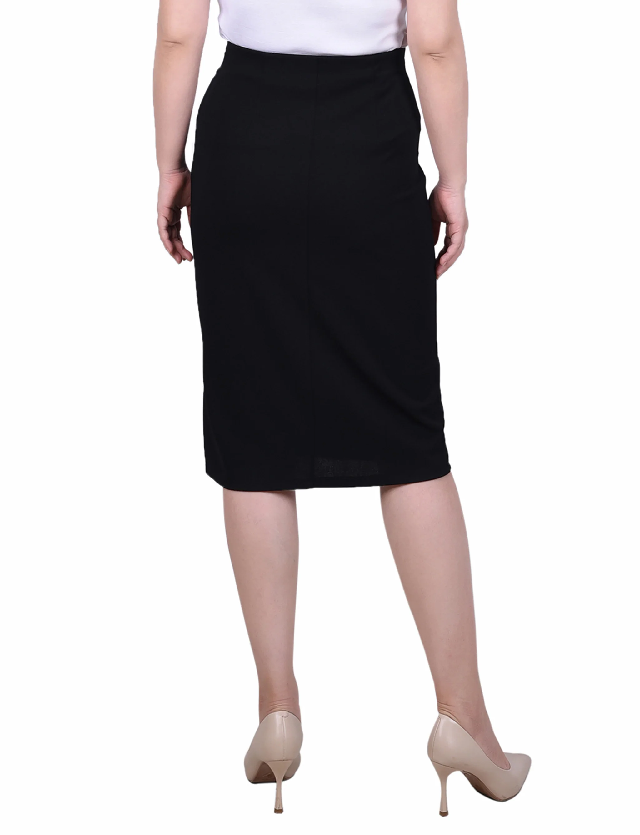 Black Slim Belted Scuba Crepe Skirt - Image 4