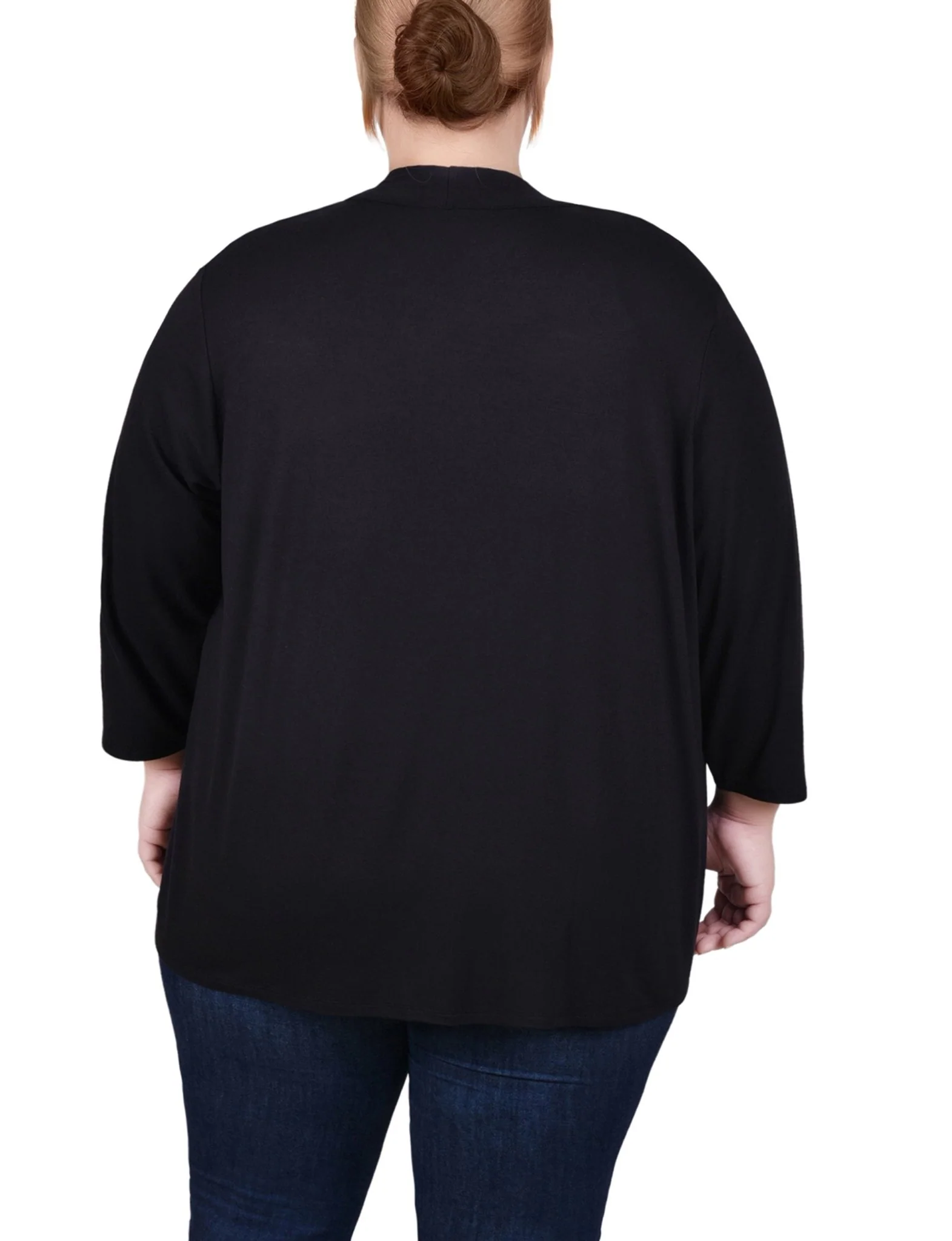 Black Solid 3/4 Sleeve Cardigan - Plus - Image 4