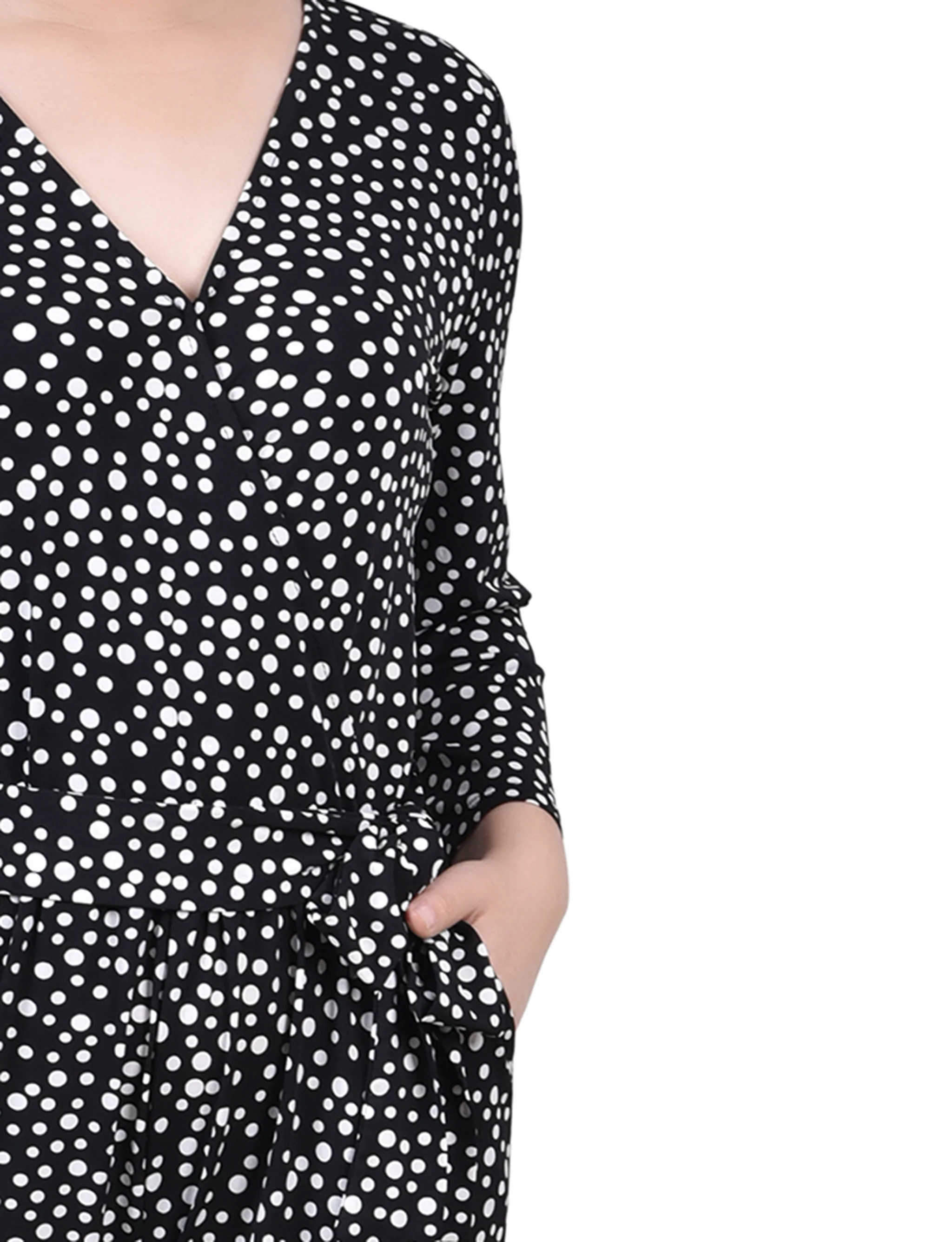 Black Spotted 3/4 Sleeve Belted Jumpsuit - Image 3