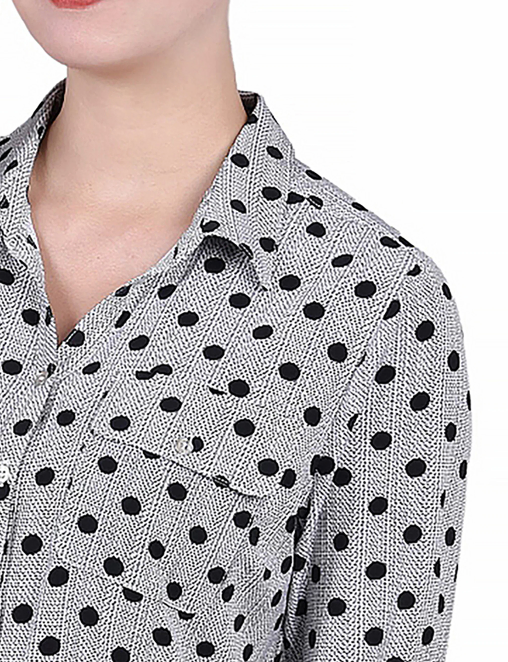 Black White Abstract Dot 3/4 Roll Tab Blouse With Pockets - Petite - Image 3