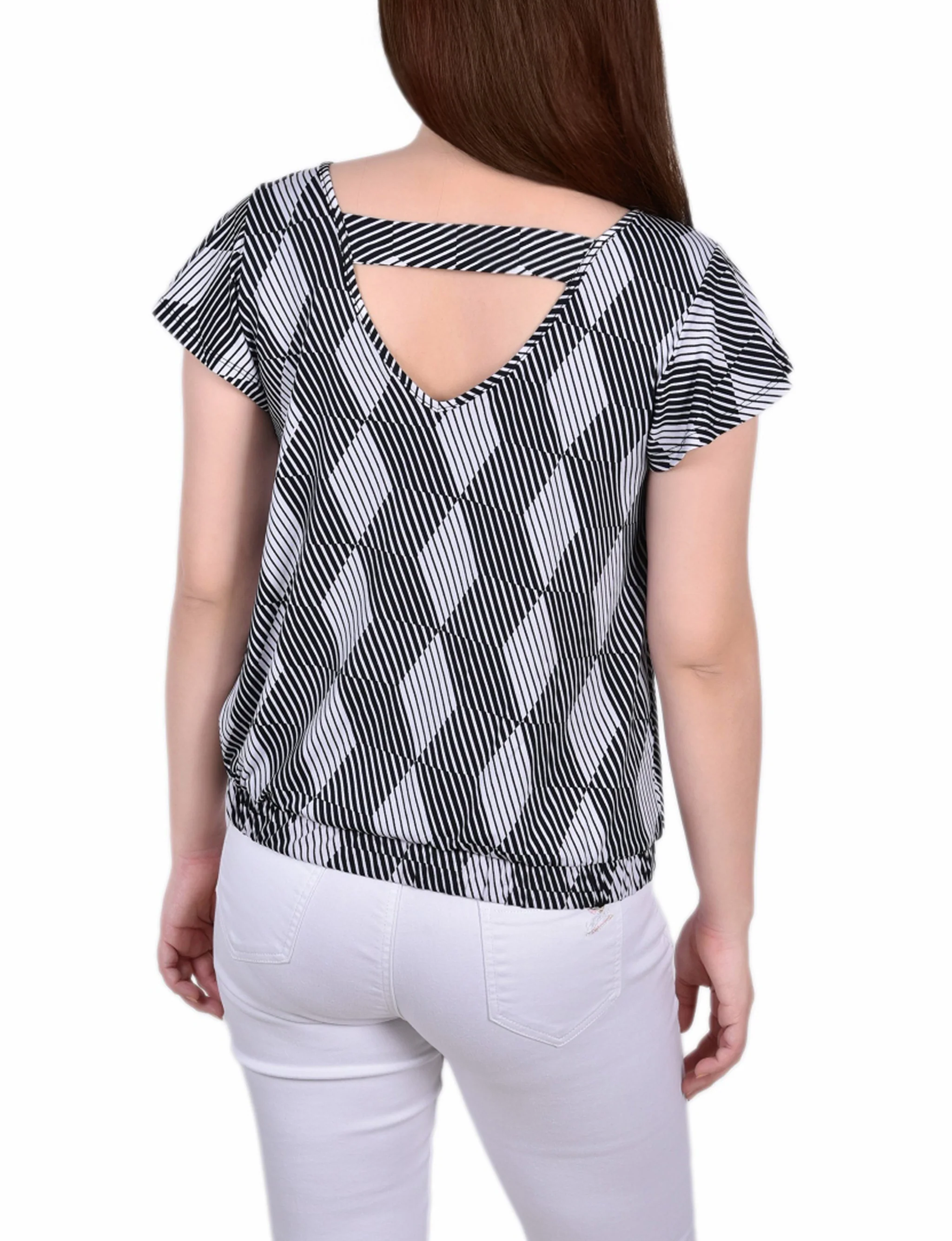 Black White Abstract Flutter Sleeve Top - Petite - Image 3
