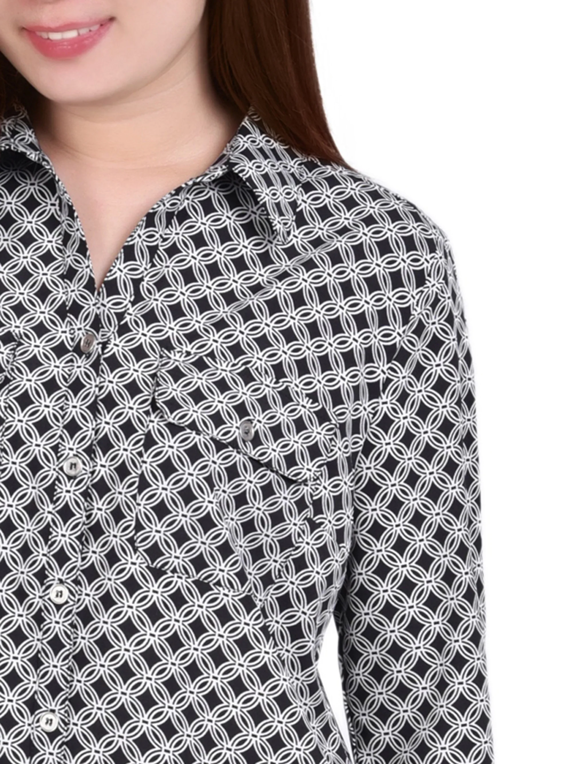 Black White New Iconic 3/4 Roll Tab Blouse With Pockets - Petite - Image 3