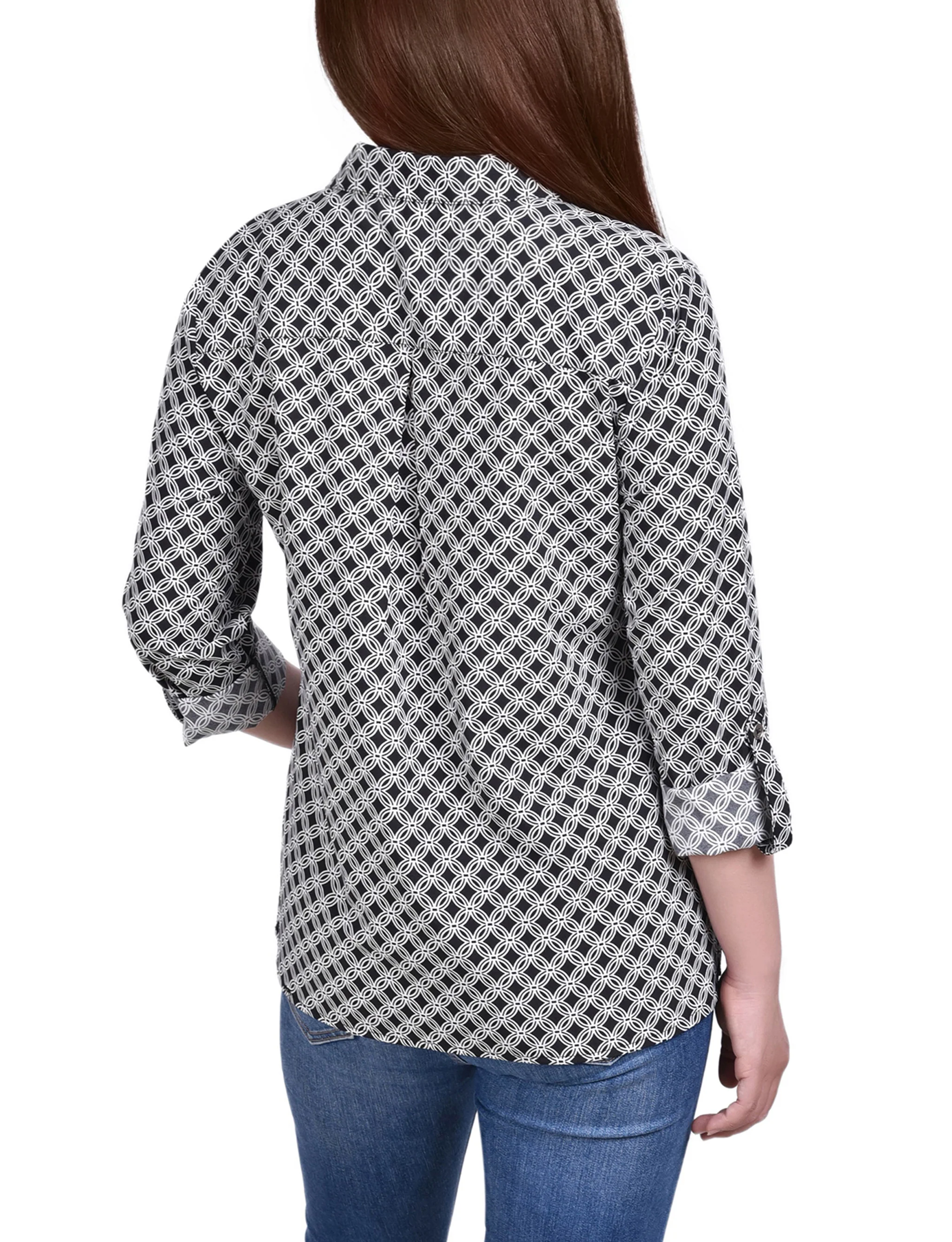 Black White New Iconic 3/4 Roll Tab Blouse With Pockets - Petite - Image 4