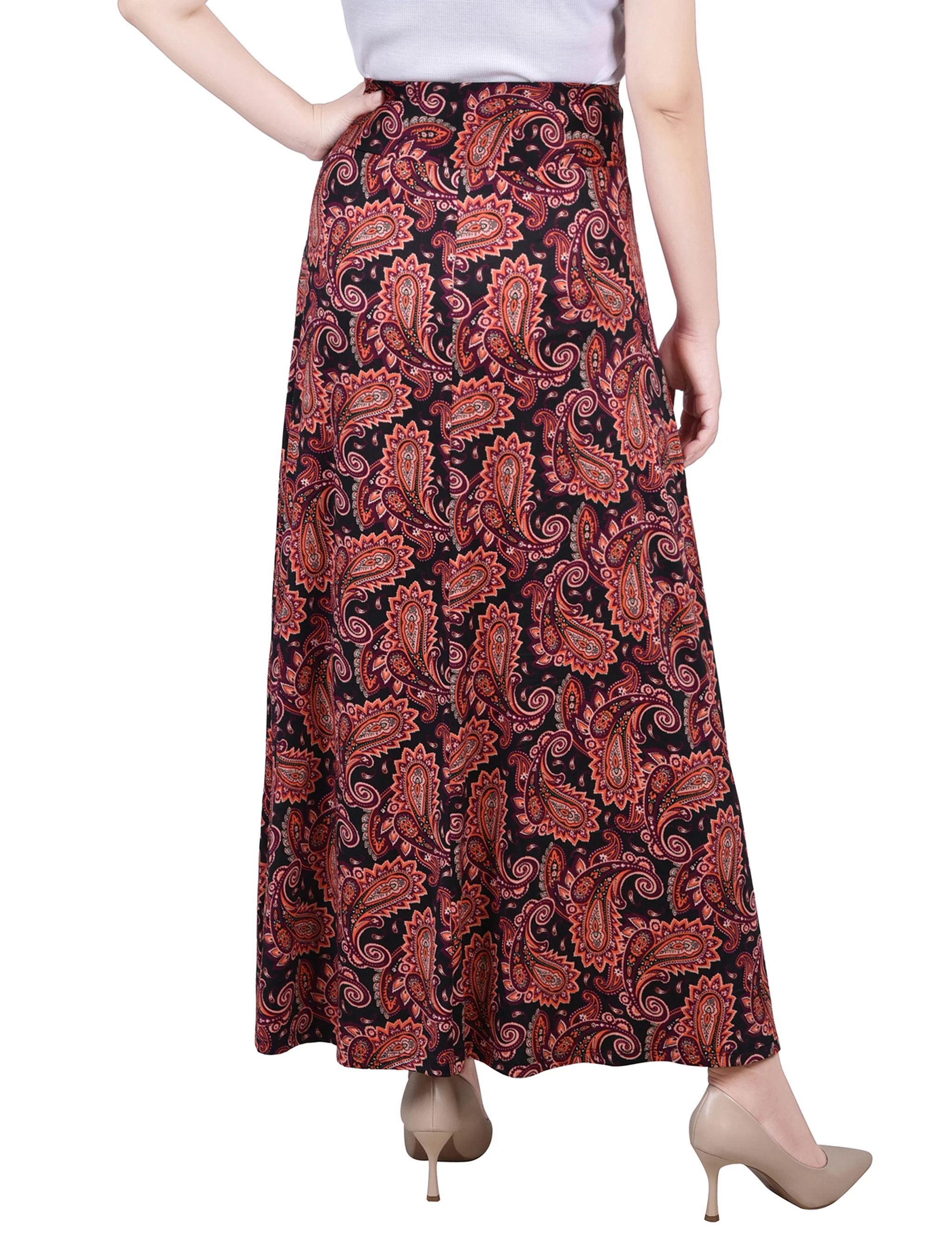 Black Wine Paisley Maxi Skirt With Sash Waist Tie - Image 4