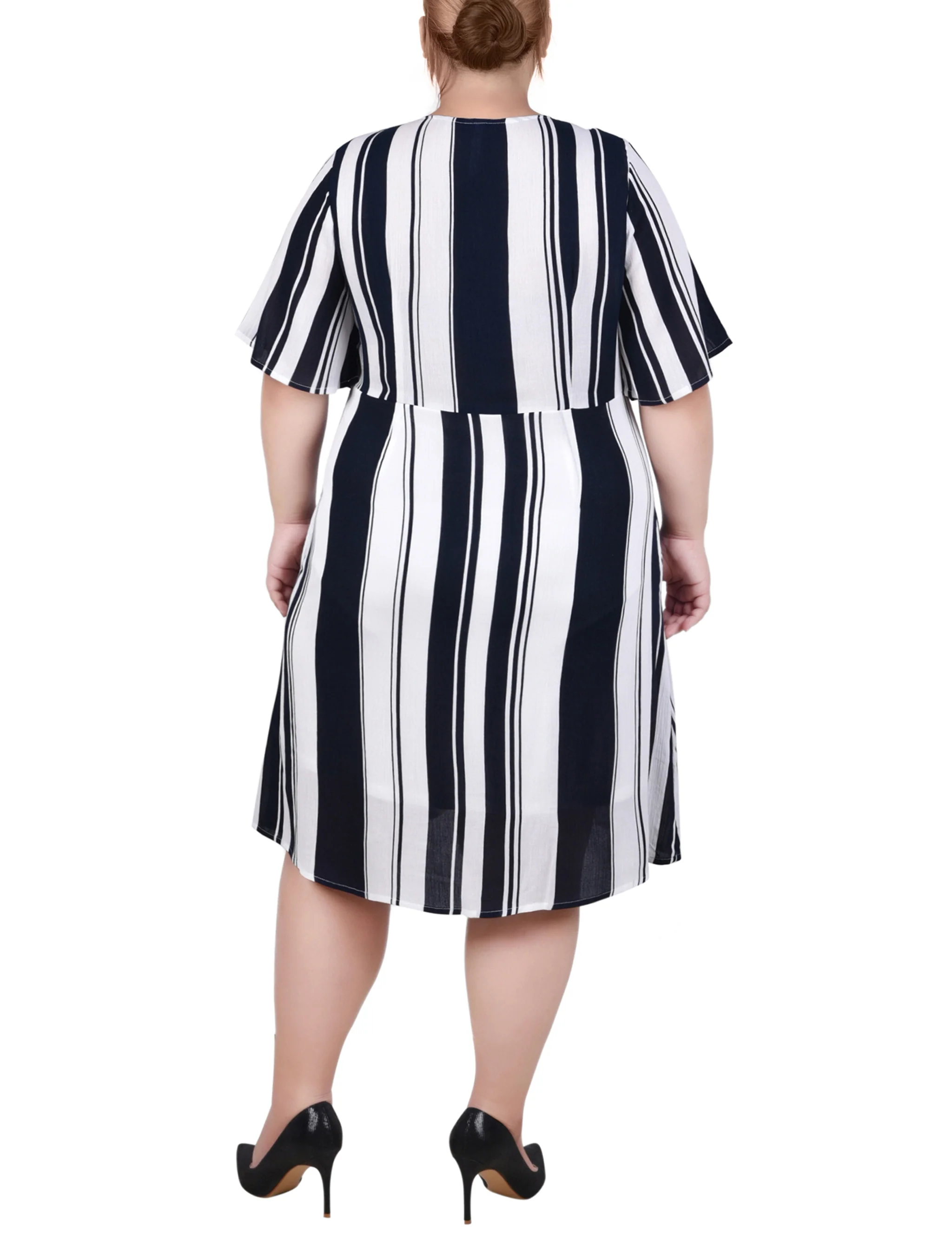 Blue Elbow Sleeve Button Front Dress - Plus Size - Image 3