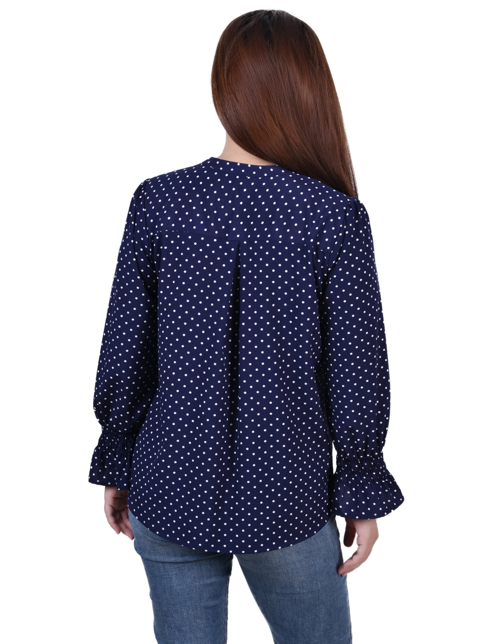 Blue Long Sleeve Button Front Blouse - Petite - Image 4