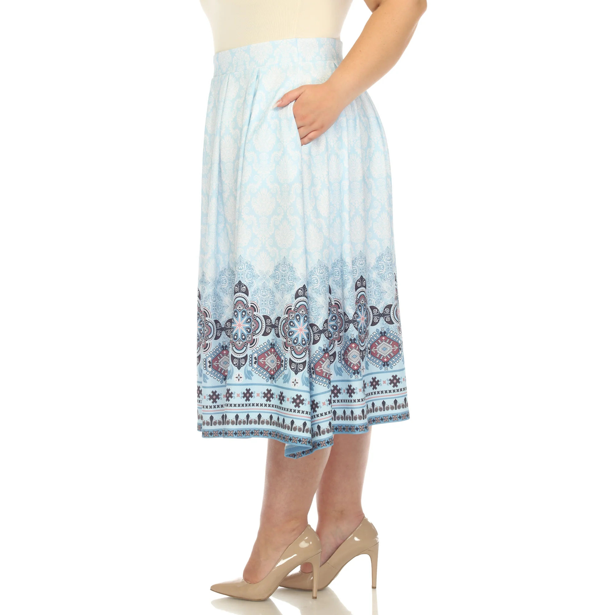 Blue Pleated Skirt with Border Prints - Plus - Image 2