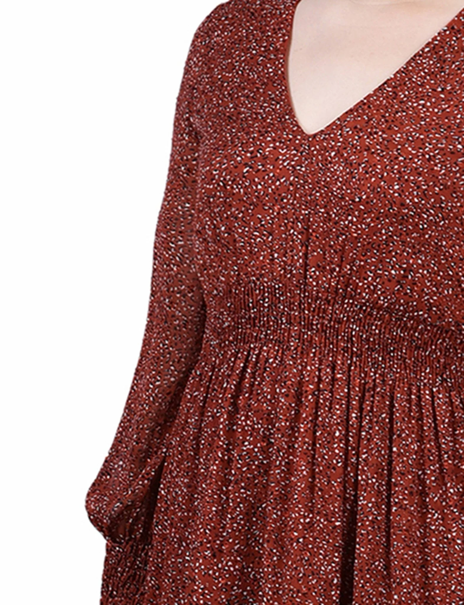 Brown Cheetah Long Sleeve Clip Dot Chiffon Dress With Smocked Waist and Cuffs - Image 4