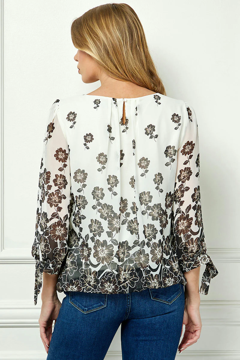 Bubble Hem 3/4 Tie Sleeve Blouse in Ivory - Image 4