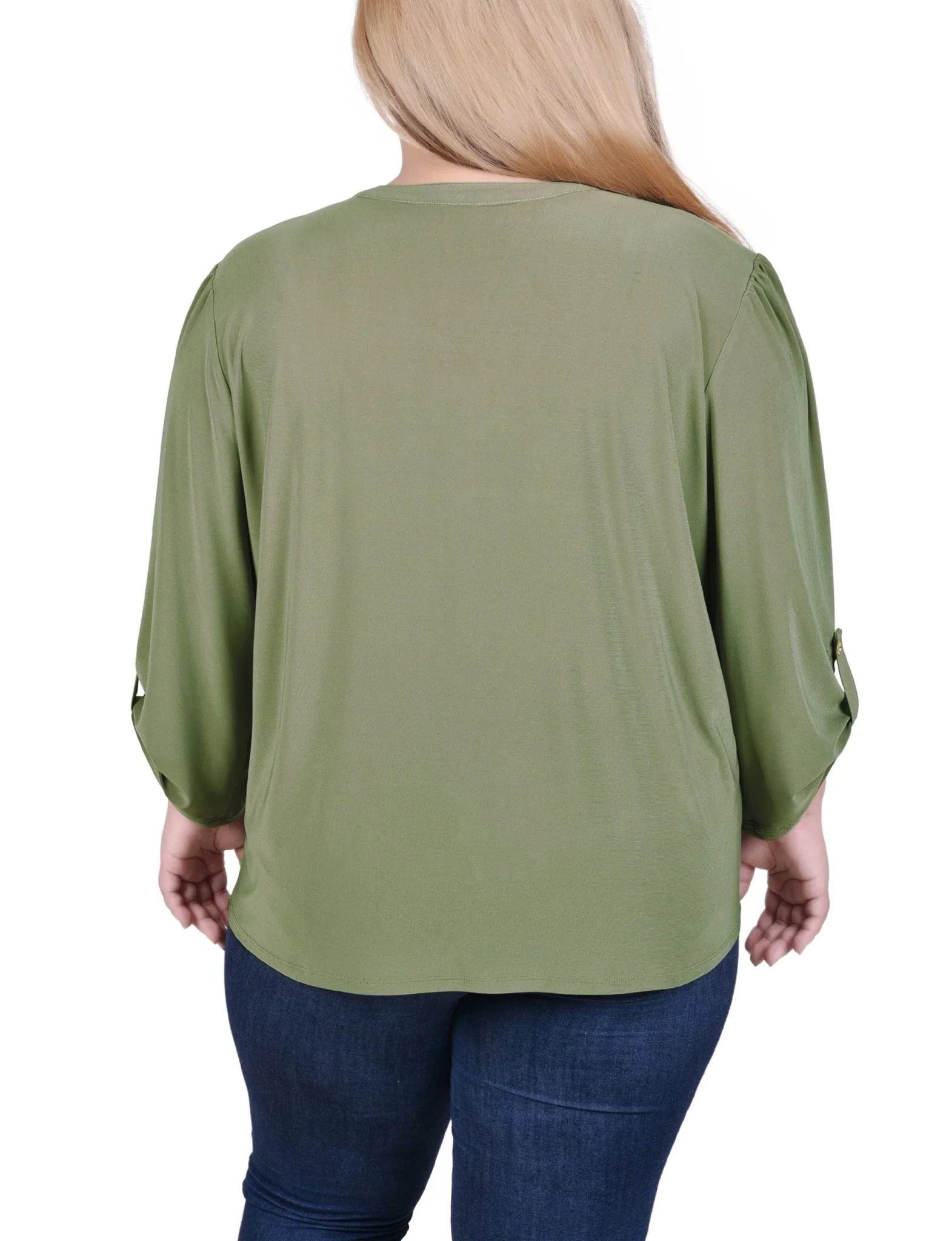 Burnt Olive Pintuck Front Top With Chain Details - Plus - Image 4