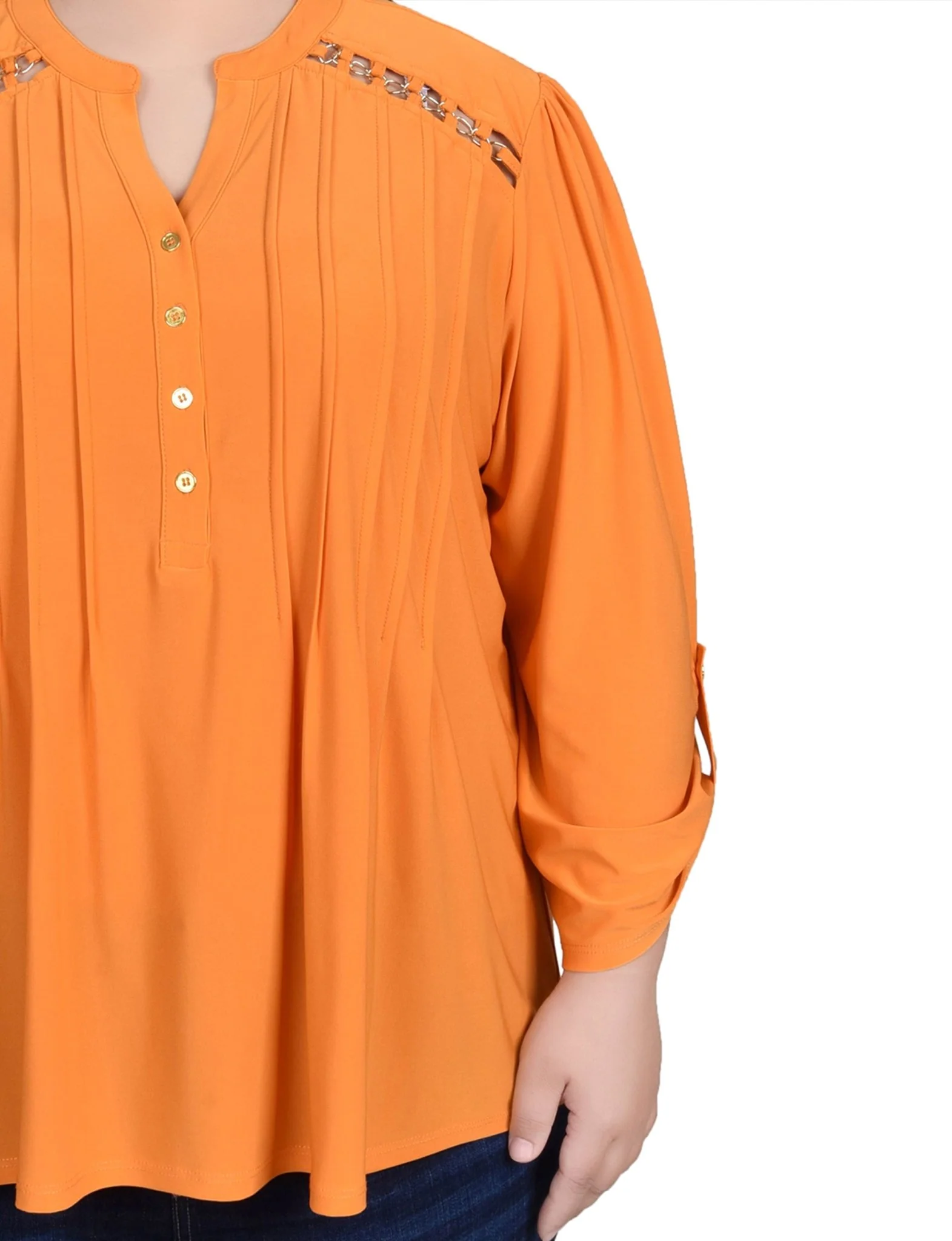 Butter Scotch Pintuck Front Top With Chain Details - Plus - Image 3
