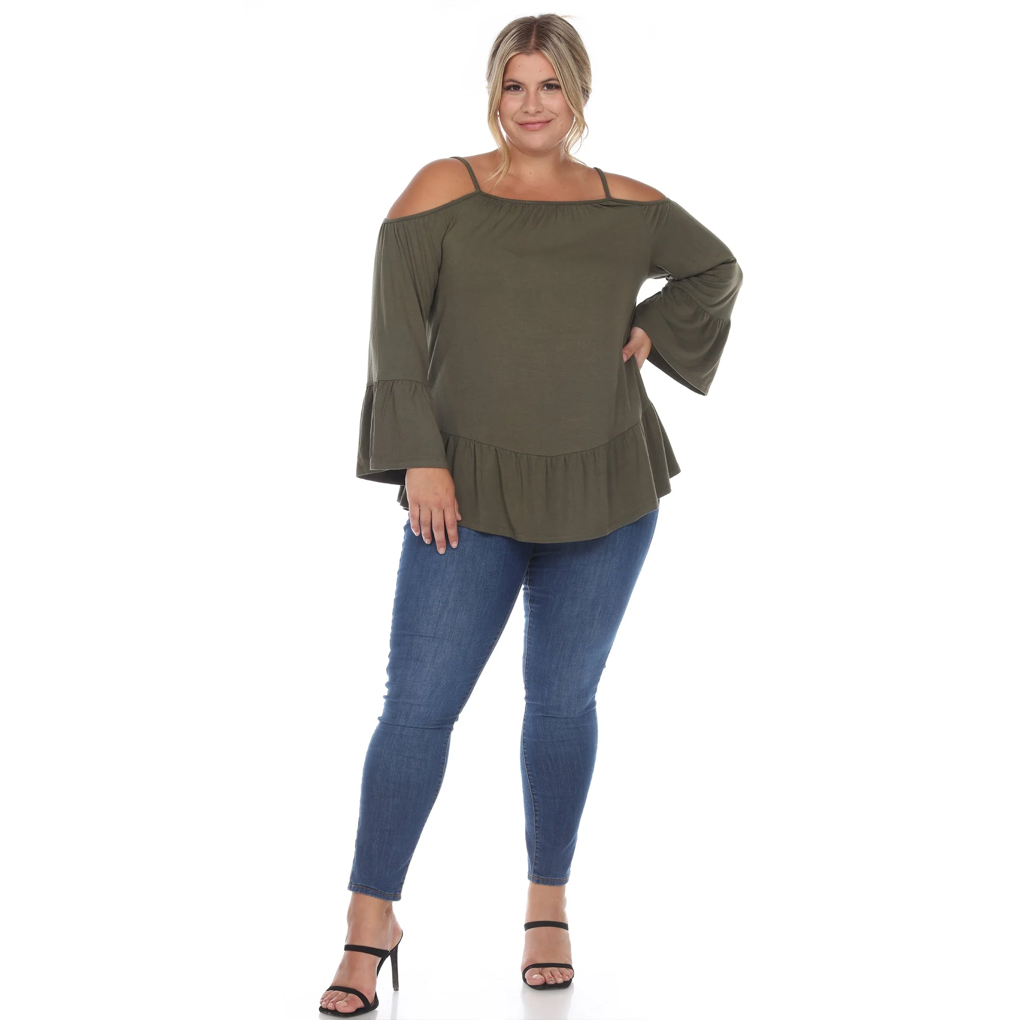 Cold Shoulder Ruffle Sleeve Top - Plus - Image 14