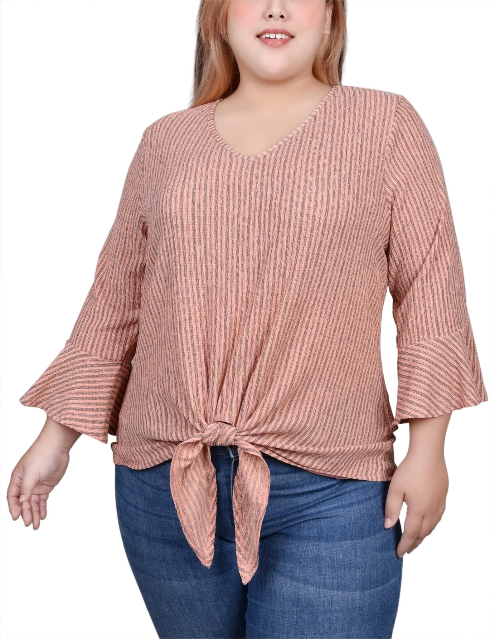 Coral 3/4 Bell Sleeve Textured Knit Top - Plus