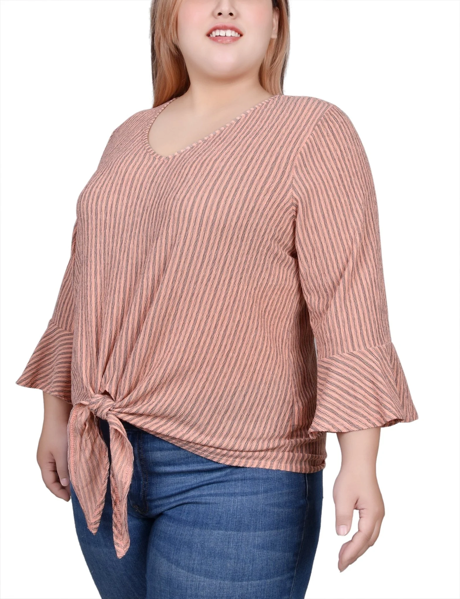 Coral 3/4 Bell Sleeve Textured Knit Top - Plus - Image 2