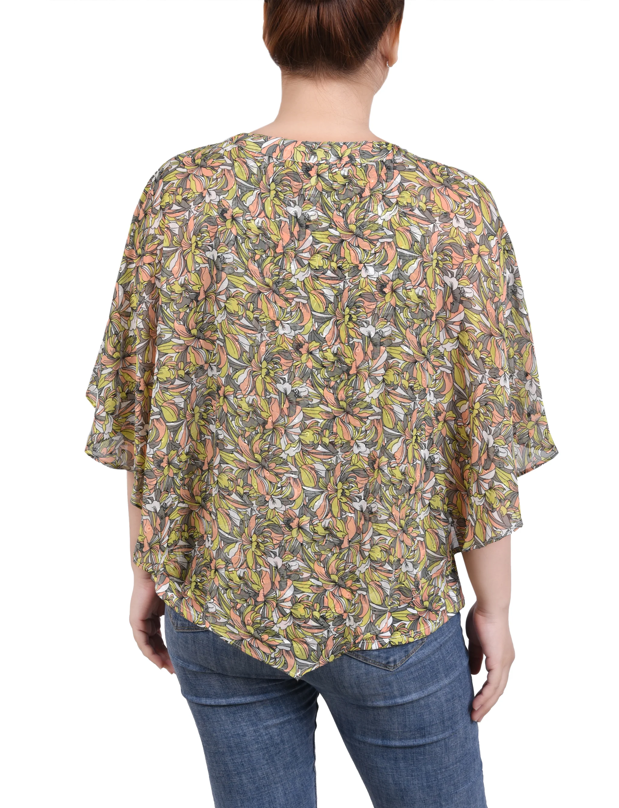 Coral Grey Must Blossom Chiffon Popover Blouse - Image 3