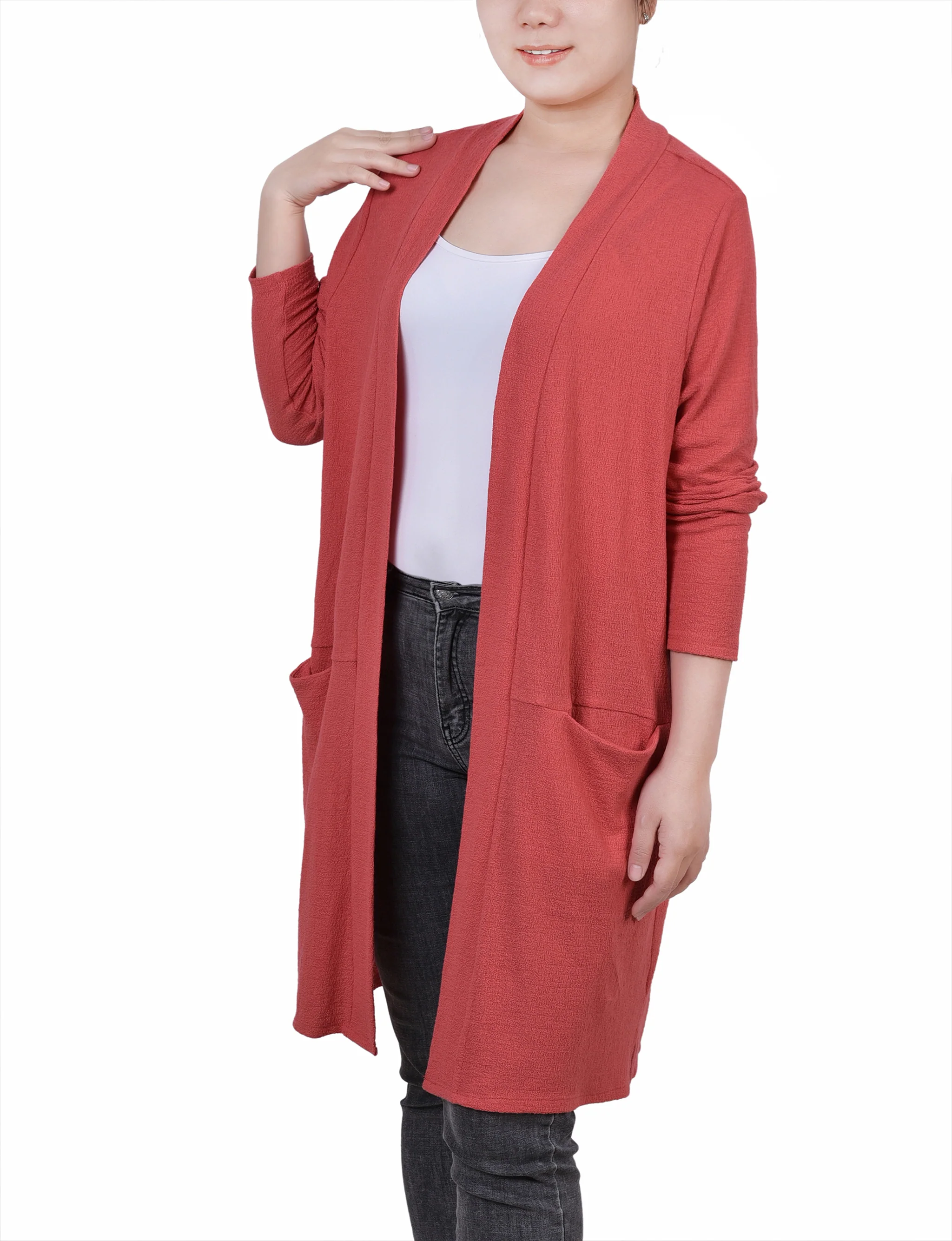 Coral Knee Length Cardigan - Petite - Image 2