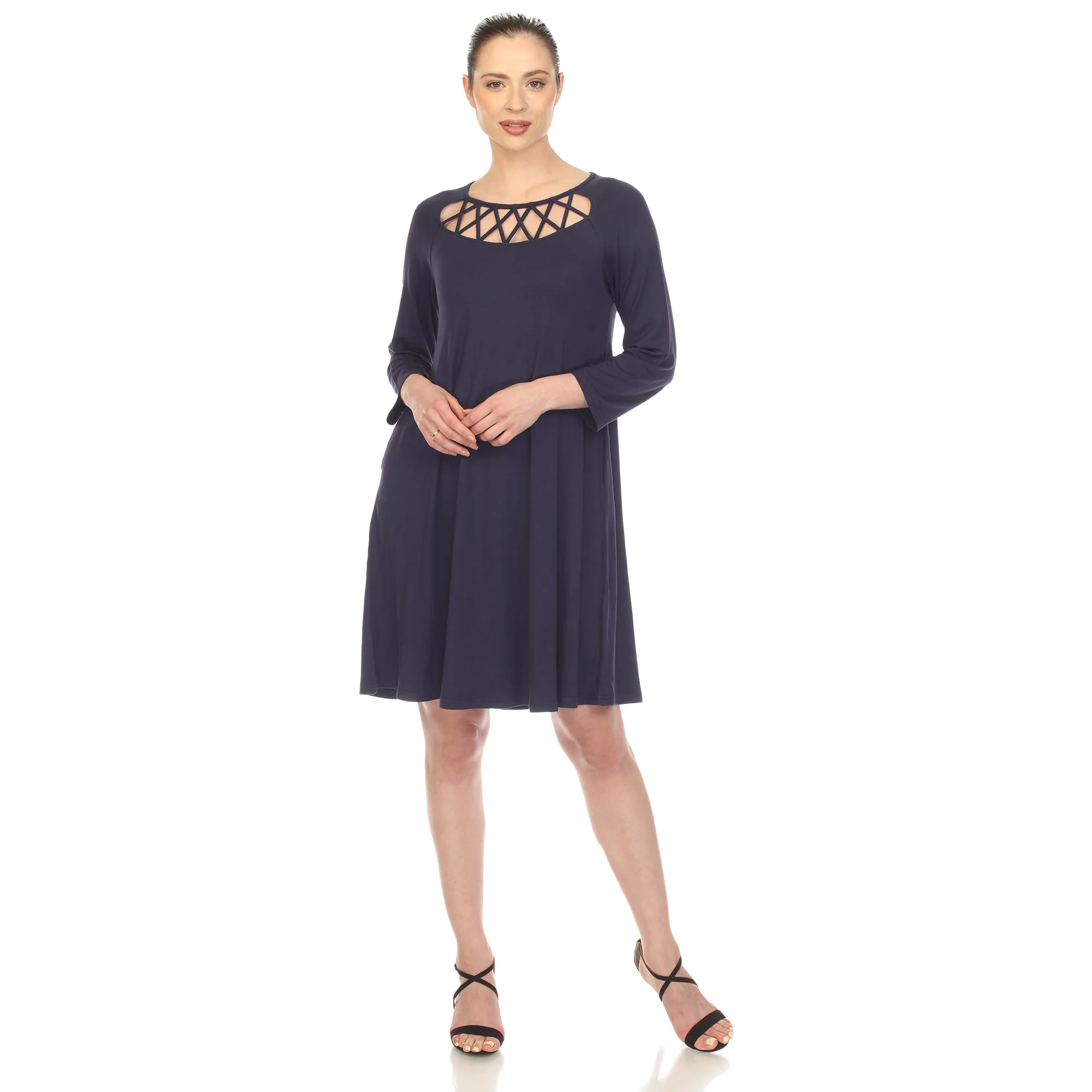 Criss Cross Neckline Swing Midi Dress - Image 21