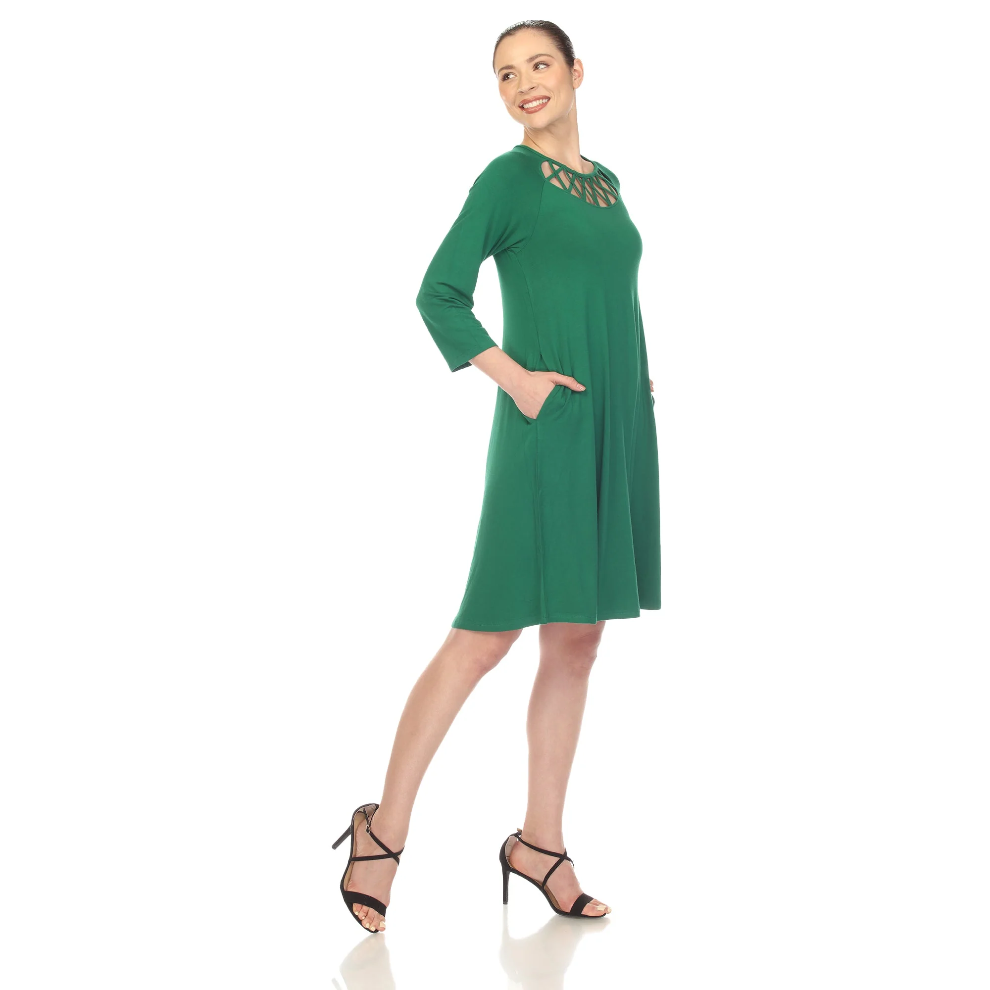 Criss Cross Neckline Swing Midi Dress - Image 33