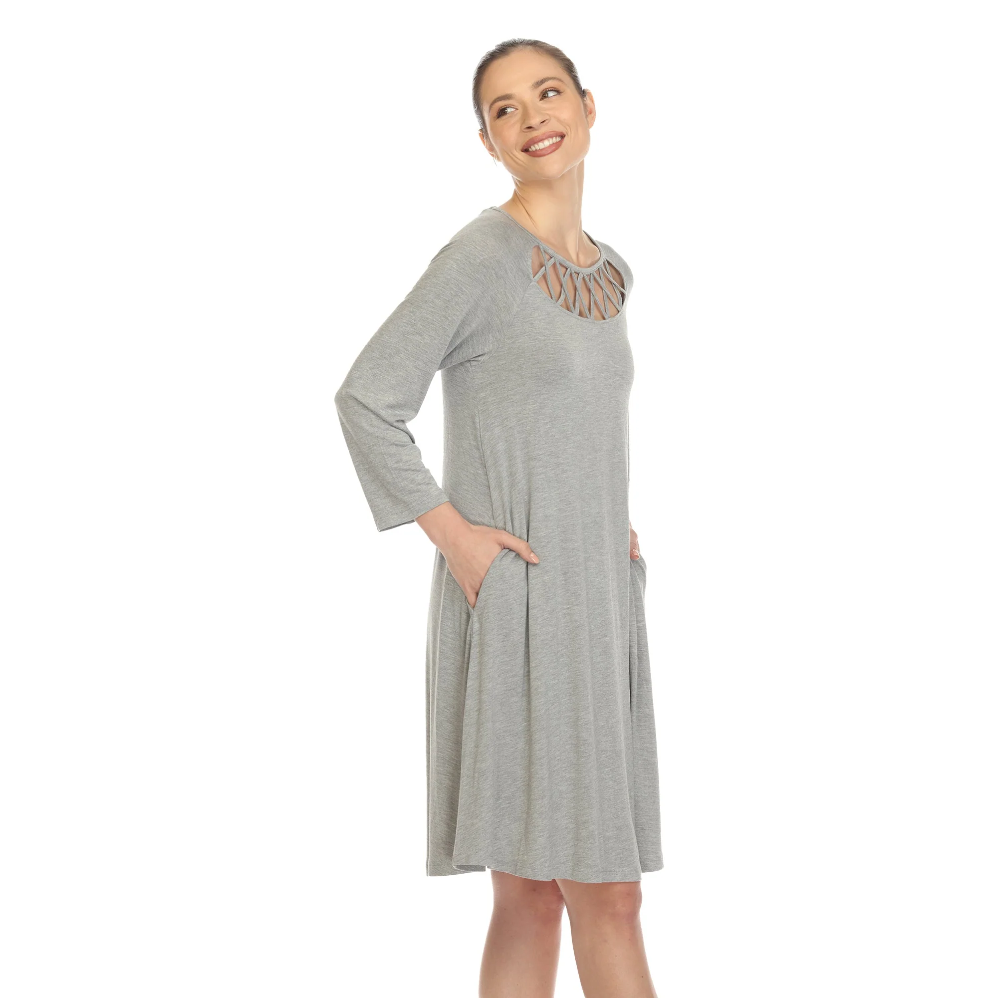 Criss Cross Neckline Swing Midi Dress - Image 37