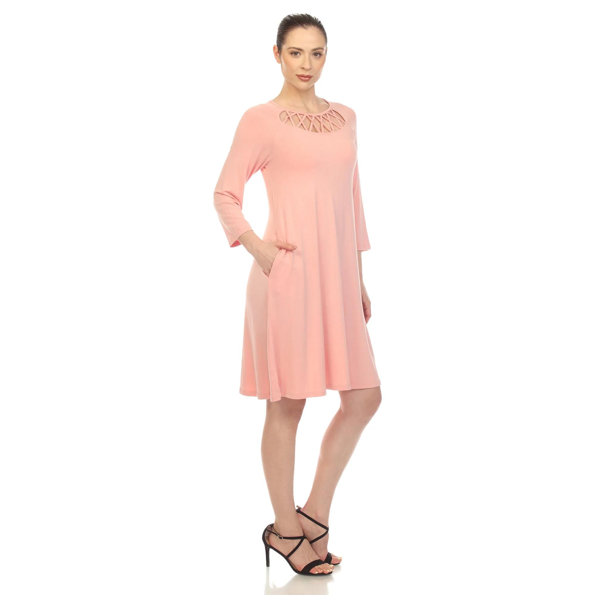 Criss Cross Neckline Swing Midi Dress - Image 9