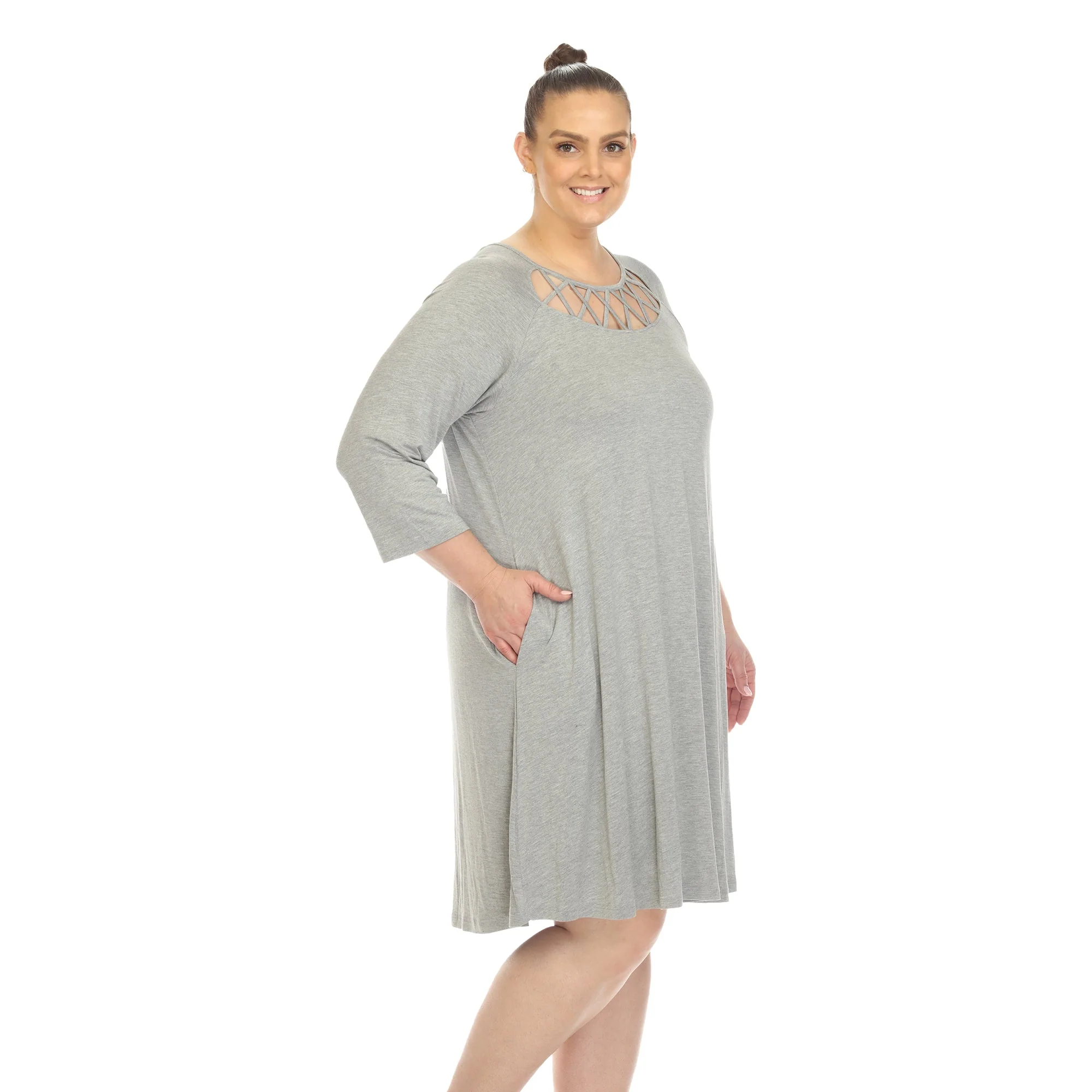 Criss Cross Neckline Swing Midi Dress - Plus - Image 37