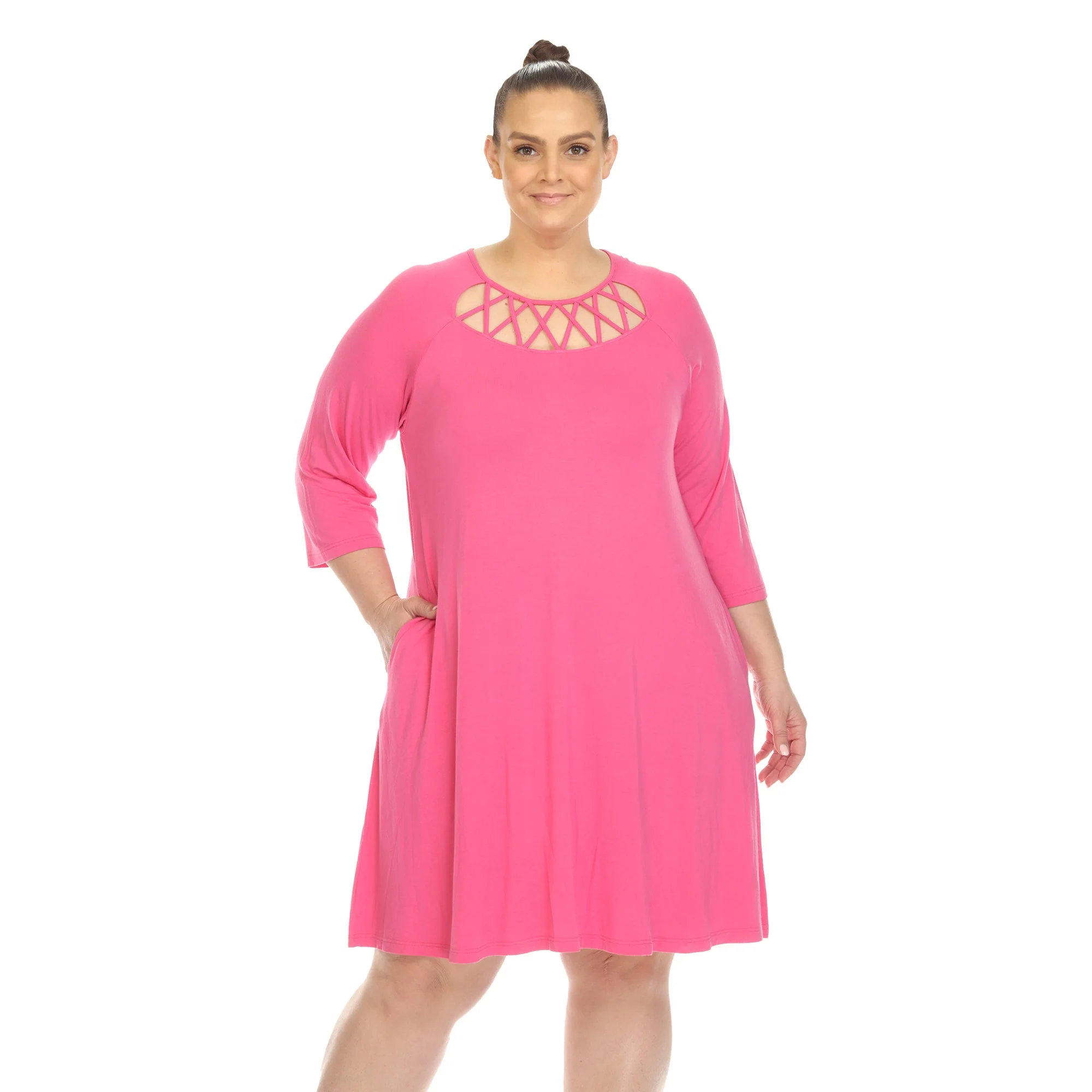 Criss Cross Neckline Swing Midi Dress - Plus - Image 6