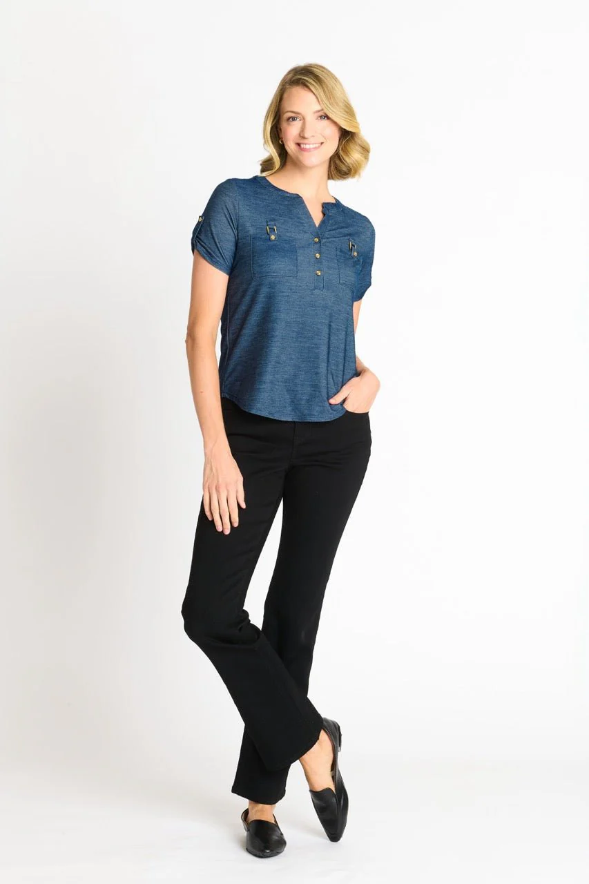Denim Roll-Tab Buckle Henley - Image 2