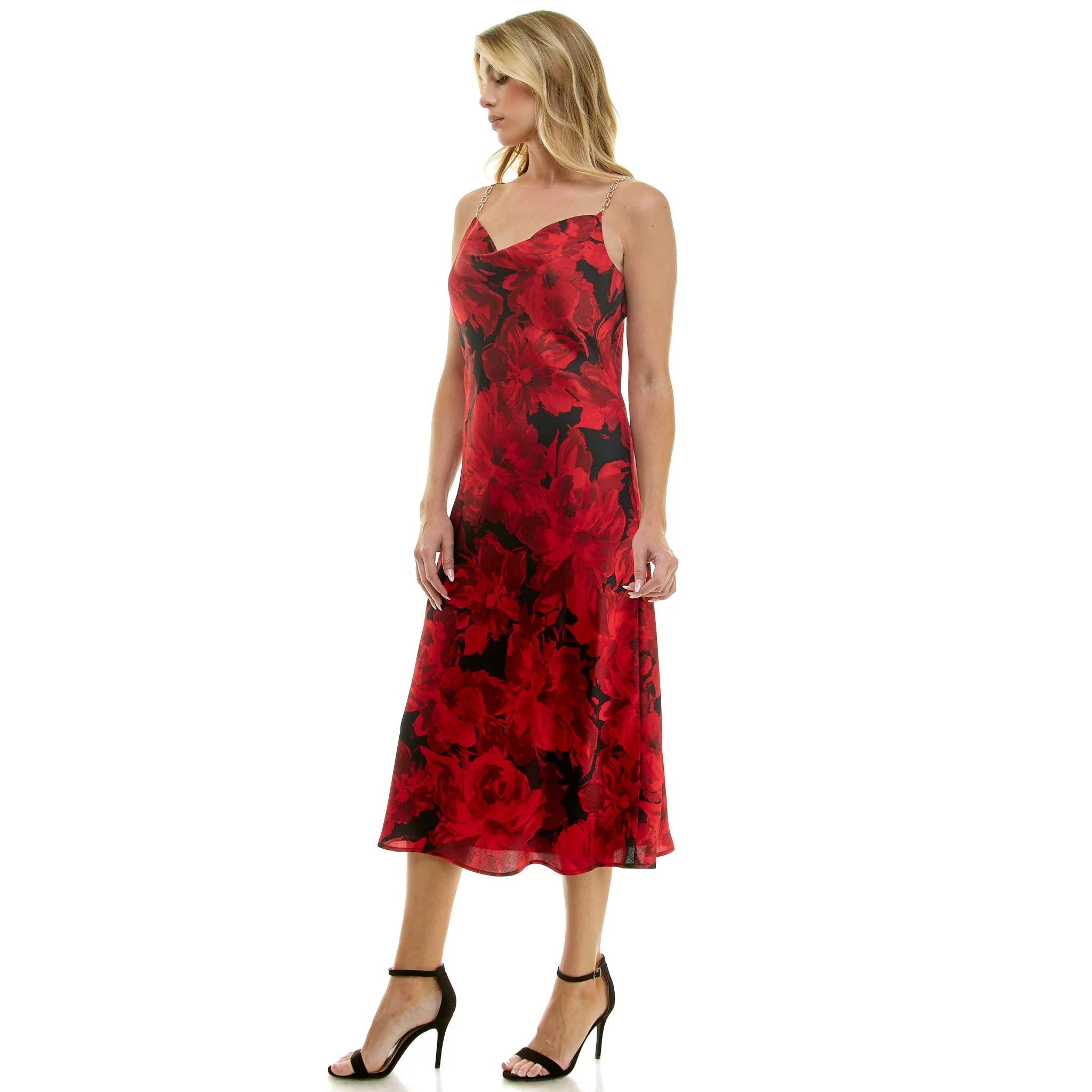 Detachable Chain Trim Strap Cowl Neck Dress - Image 4