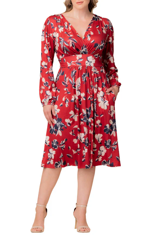 Diana Long Sleeve Midi Dress - Red Floral - Plus - Image 2