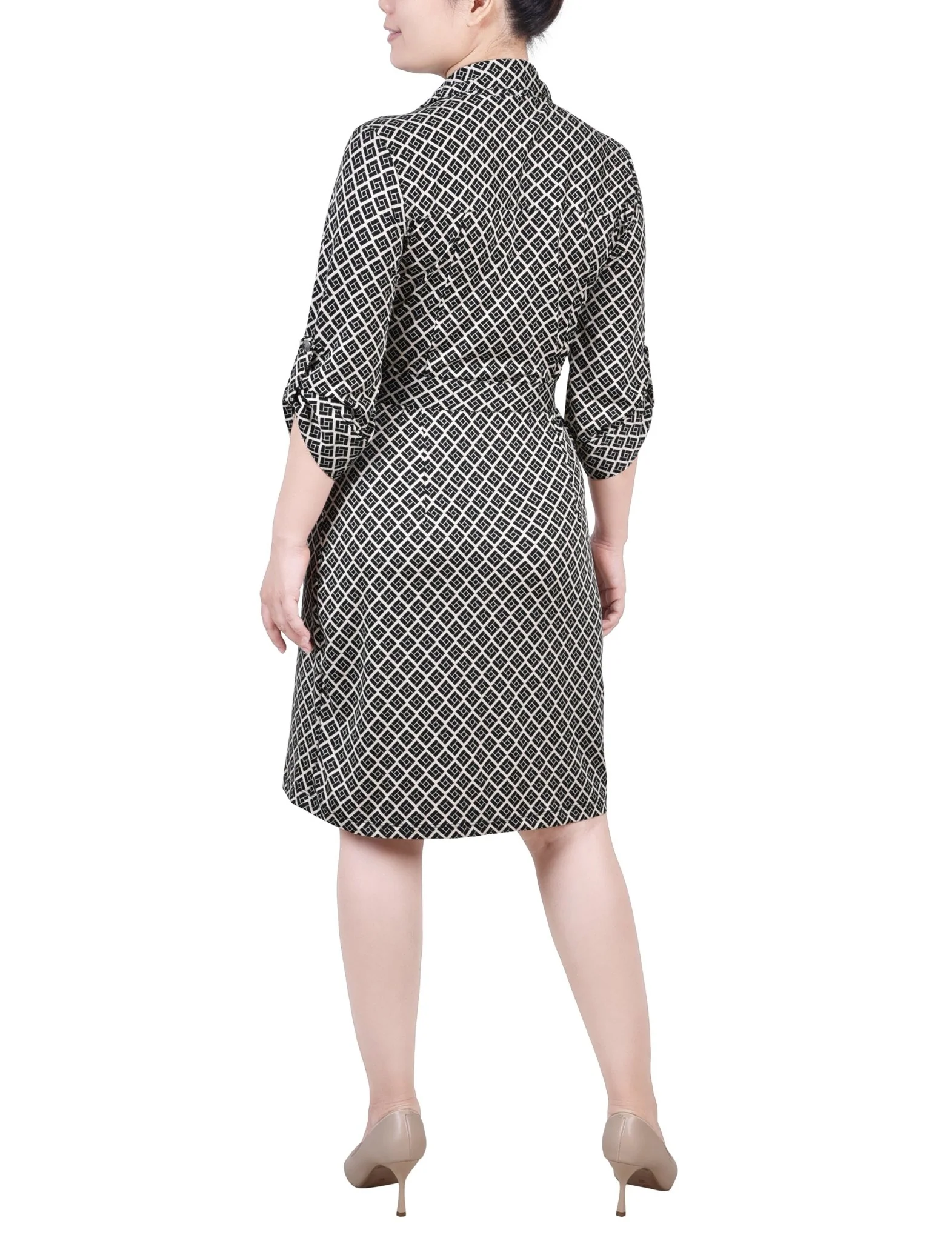 Doeskin Black Allie Belted Roll Tab Zip Front Shirtdress - Petite - Image 3