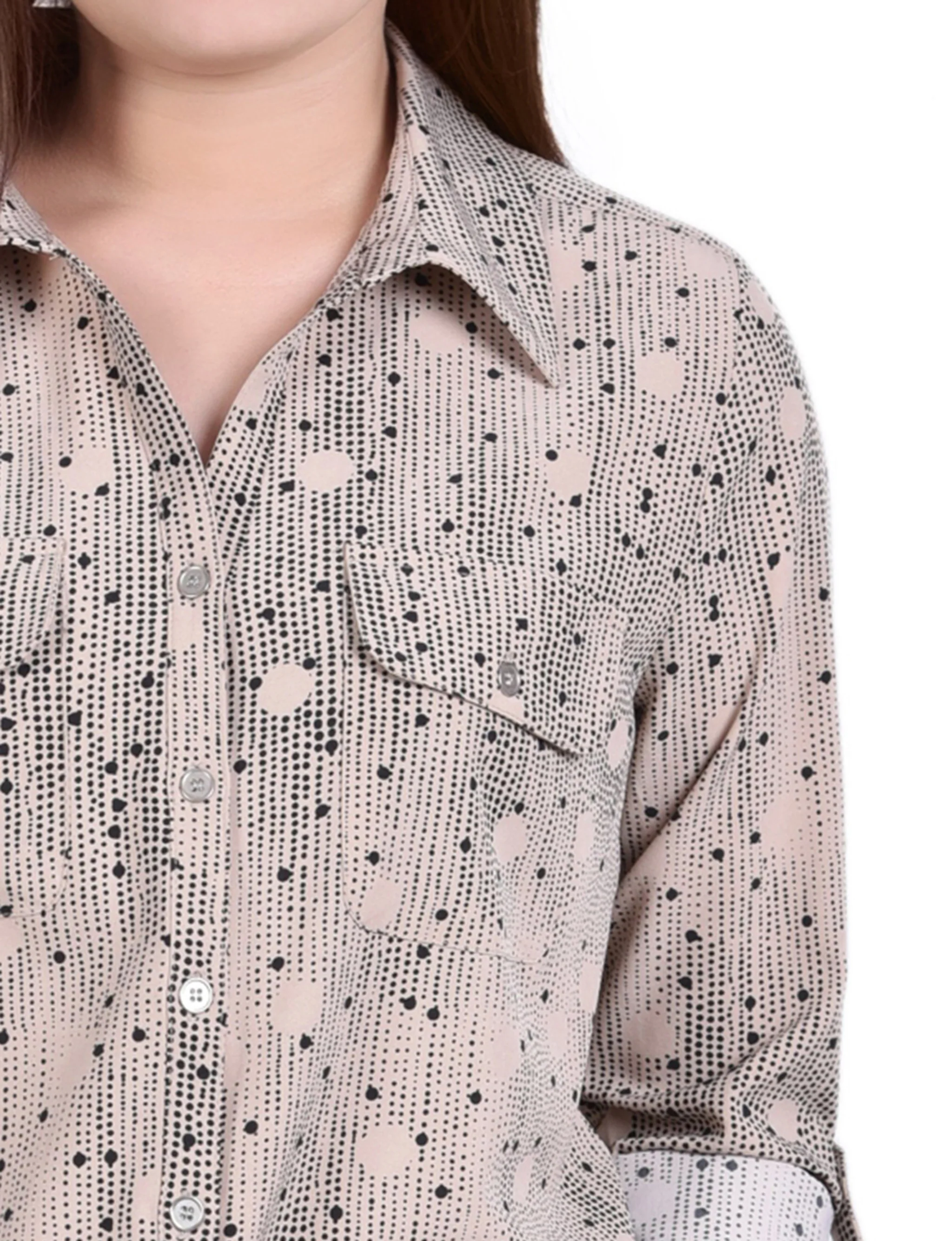 Doeskin Black Nursedot 3/4 Roll Tab Blouse With Pockets - Petite - Image 3