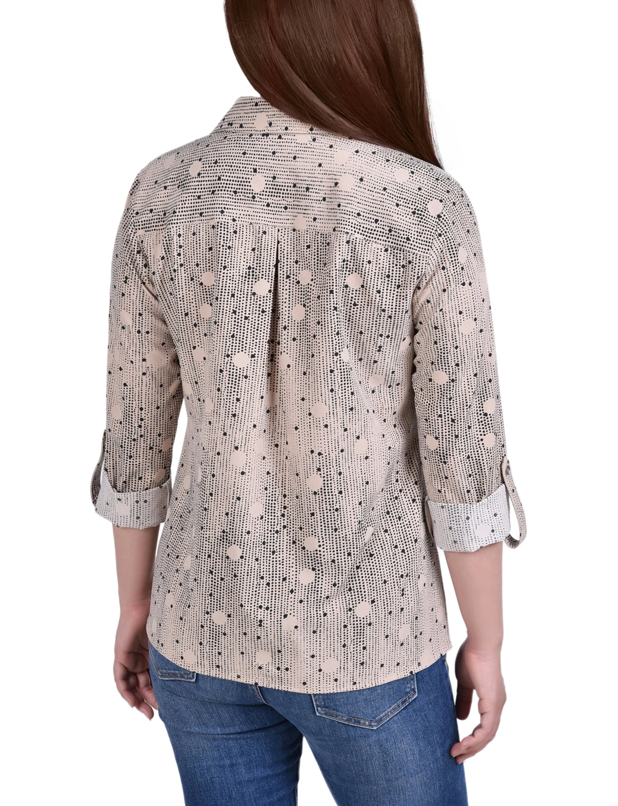 Doeskin Black Nursedot 3/4 Roll Tab Blouse With Pockets - Petite - Image 4