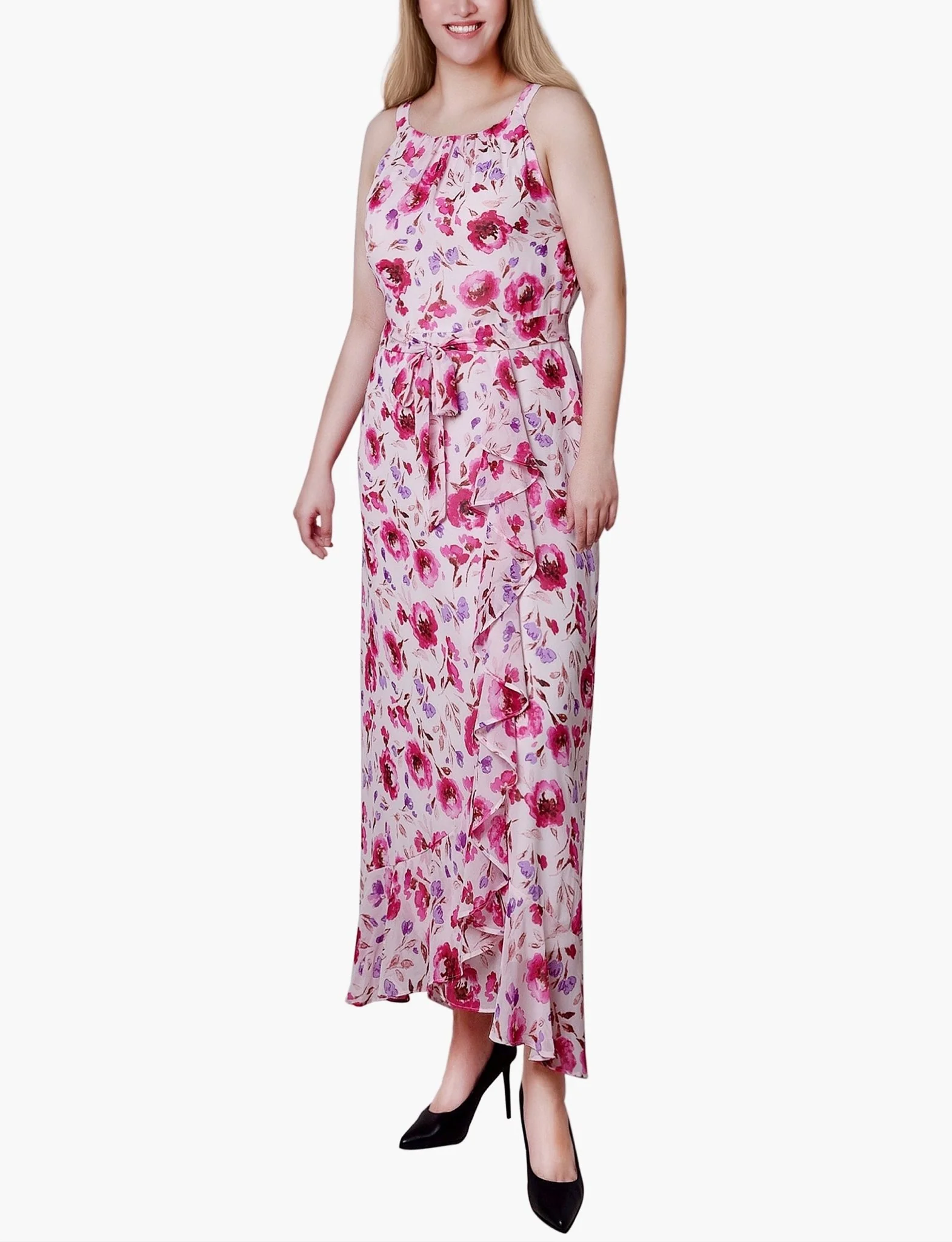 Dusty Pink Halter Front Chiffon Maxi Dress - Petite - Image 2