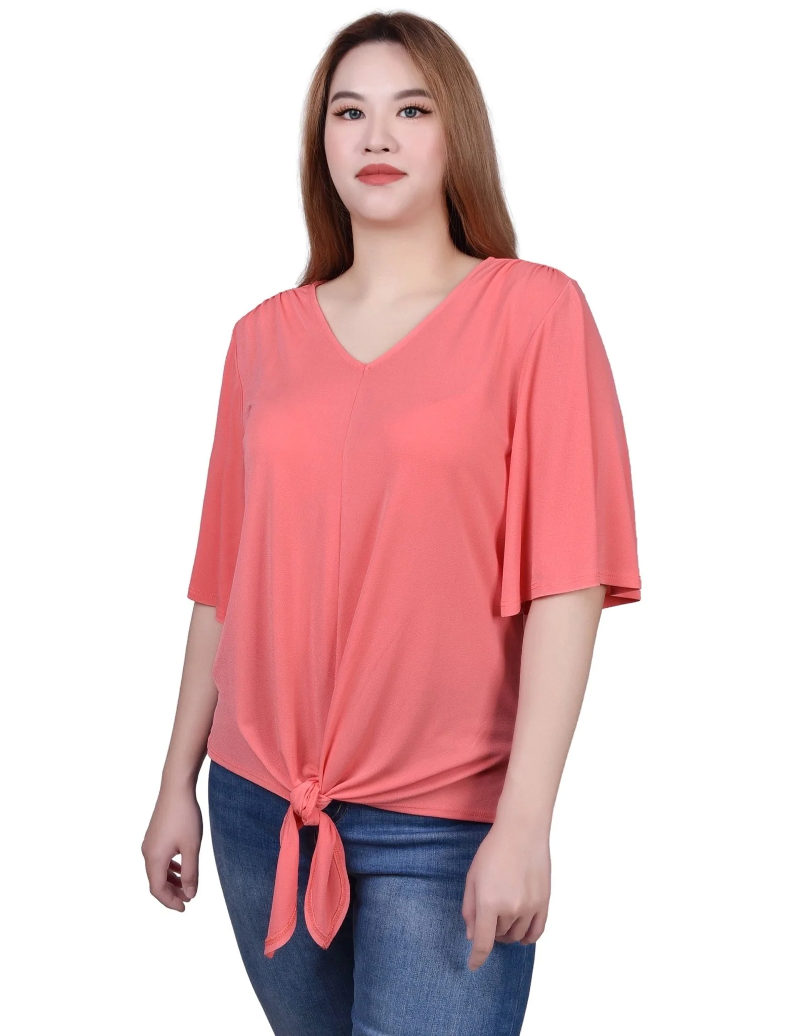 Elbow Sleeve Tie-Front Top - Image 10