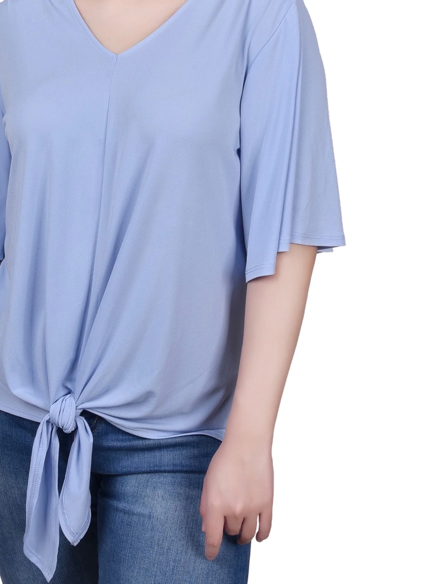 Elbow Sleeve Tie-Front Top - Image 3