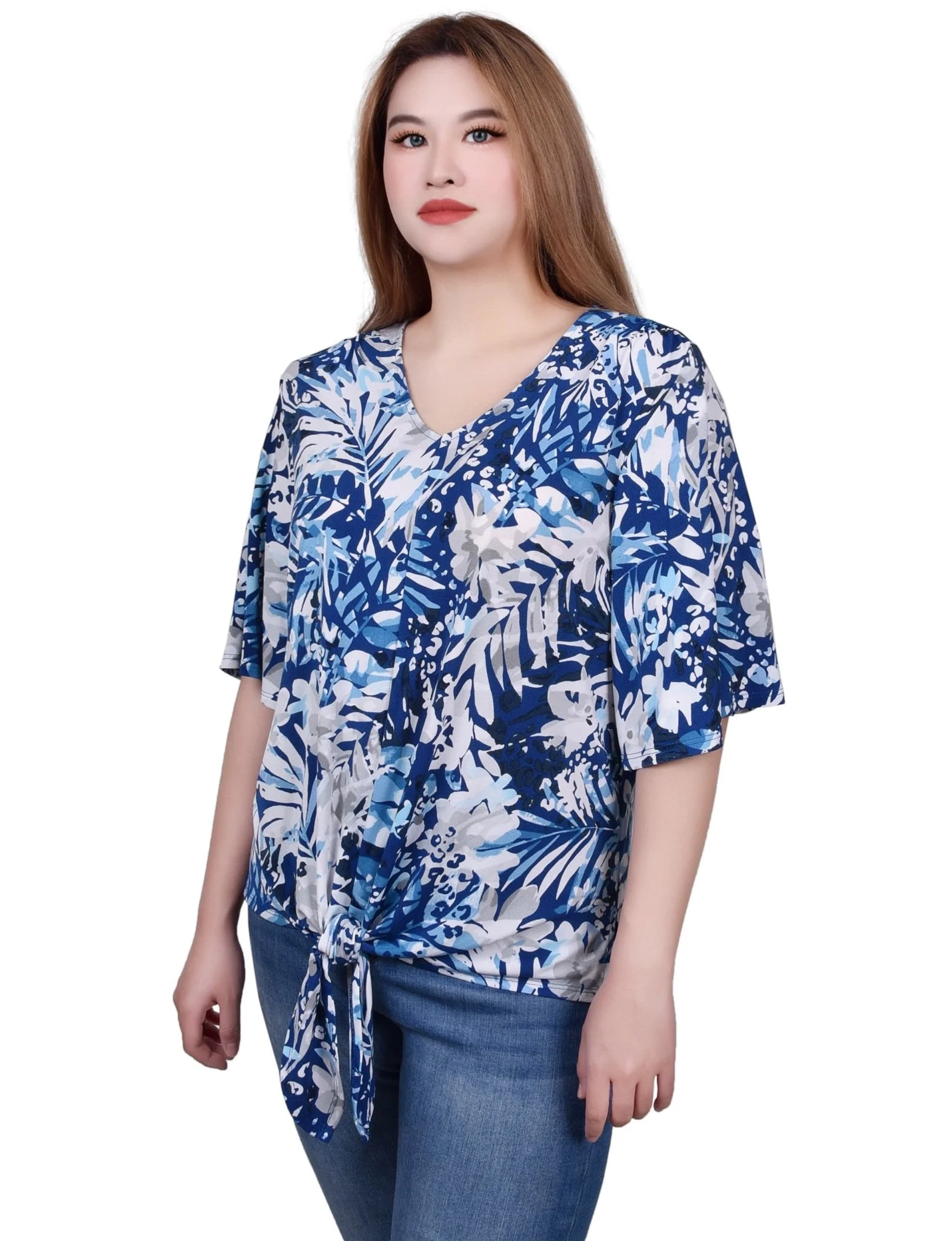 Elbow Sleeve Tie-Front Top - Image 6