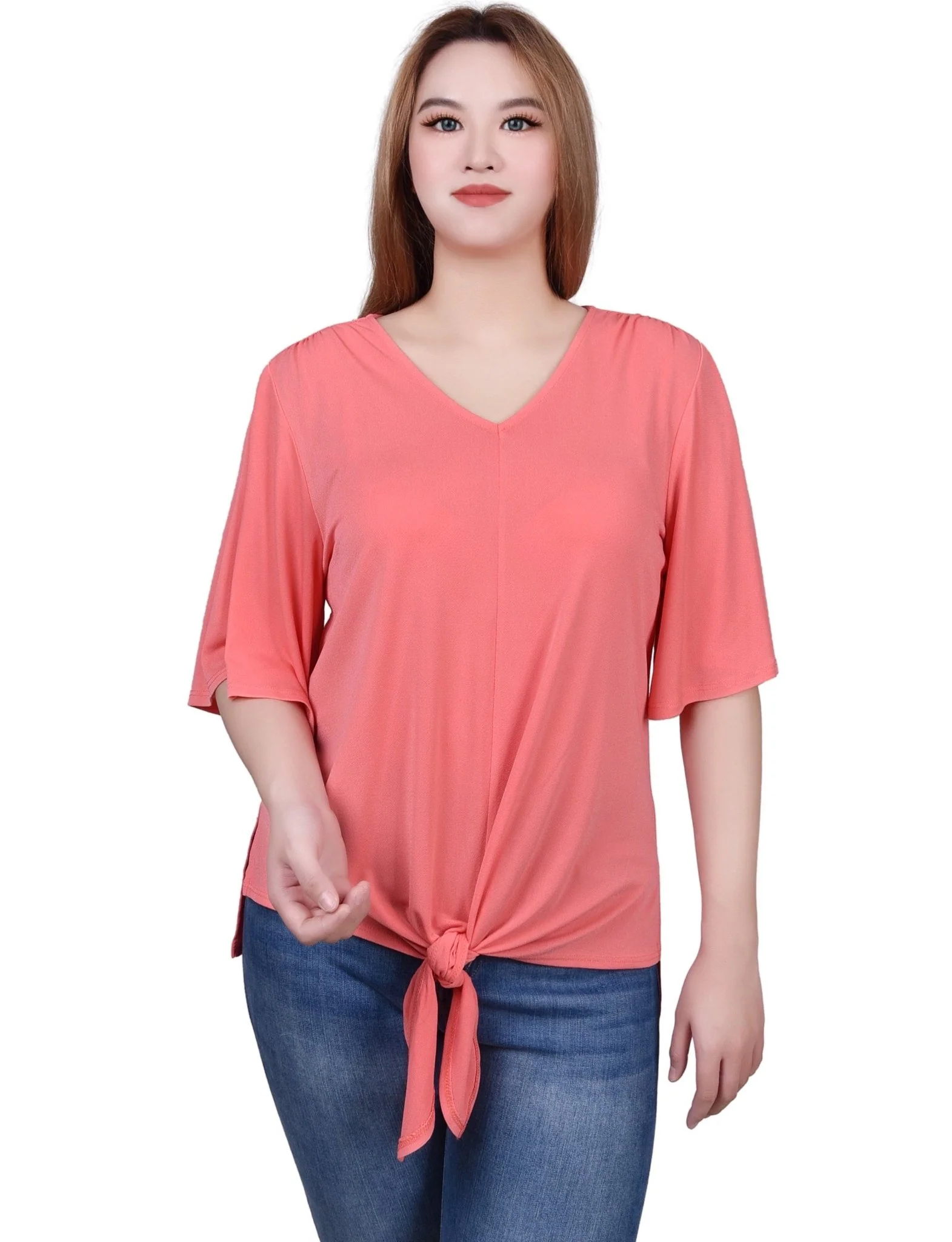 Elbow Sleeve Tie-Front Top - Image 9