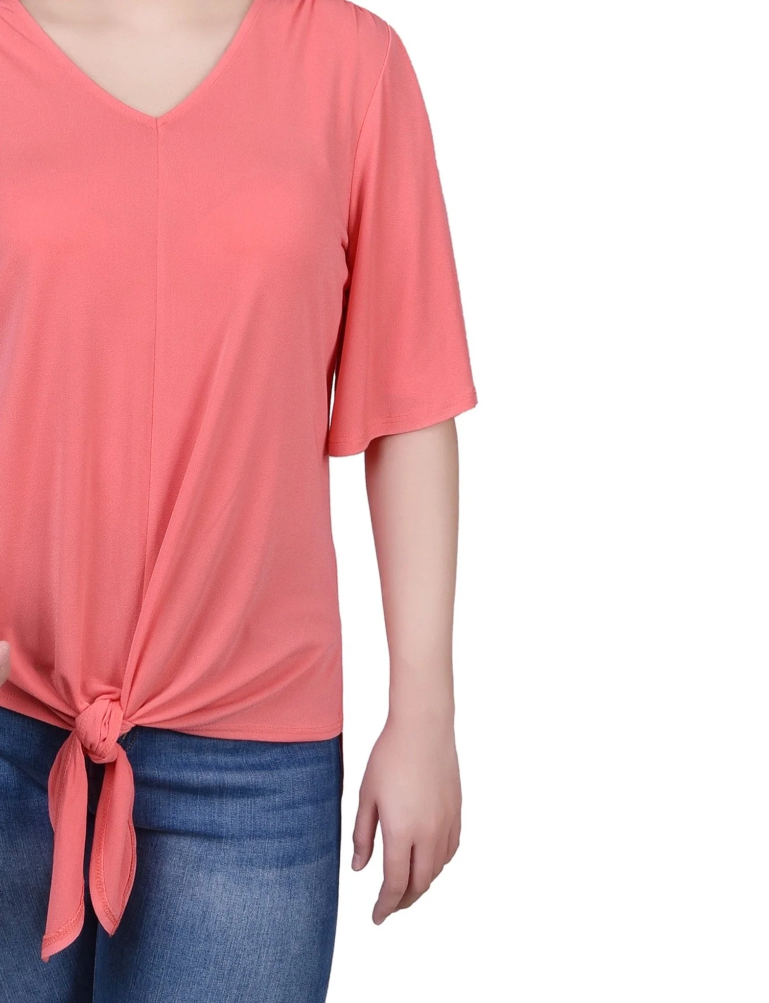 Elbow Sleeve Tie-Front Top - Petite - Image 15