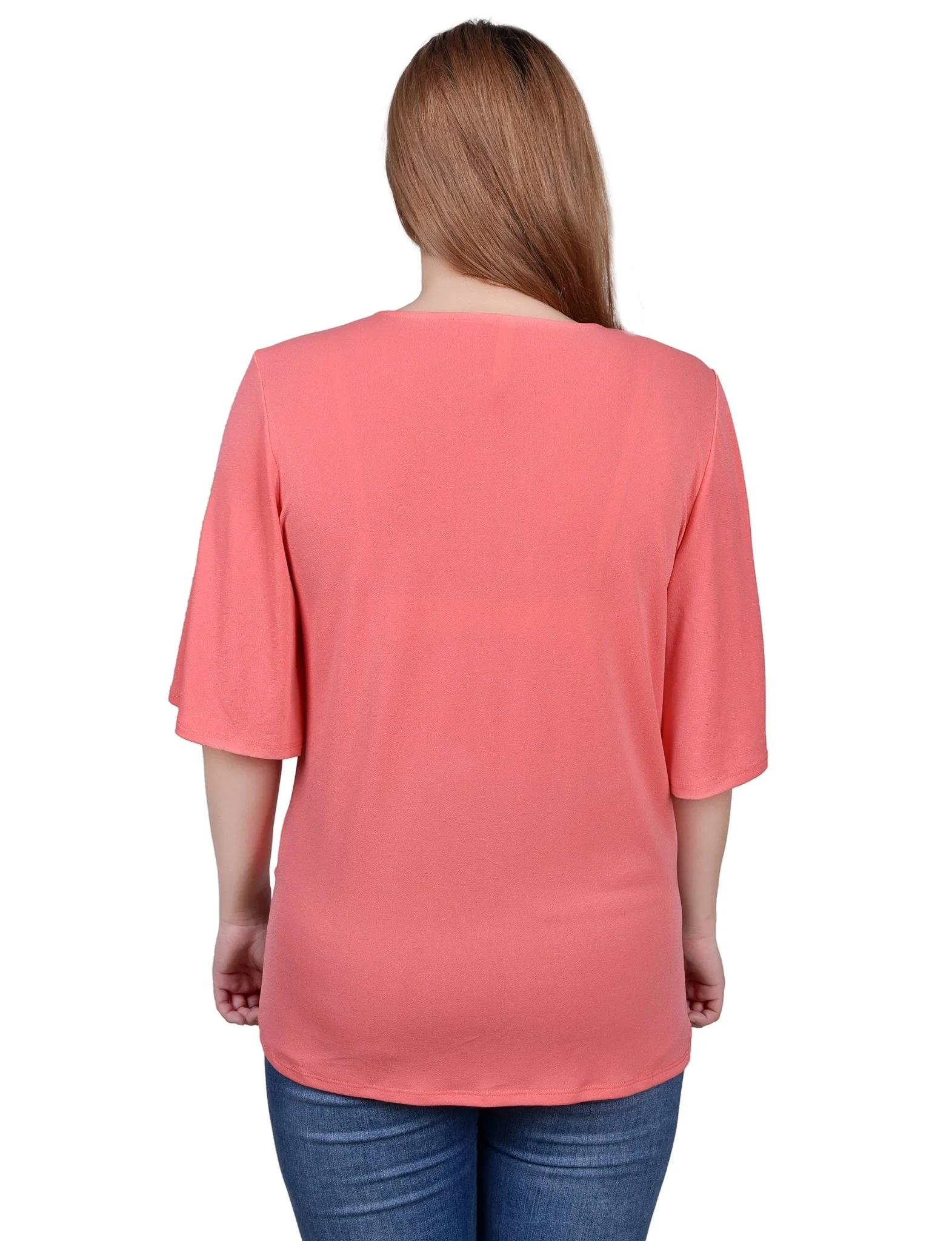Elbow Sleeve Tie-Front Top - Petite - Image 16