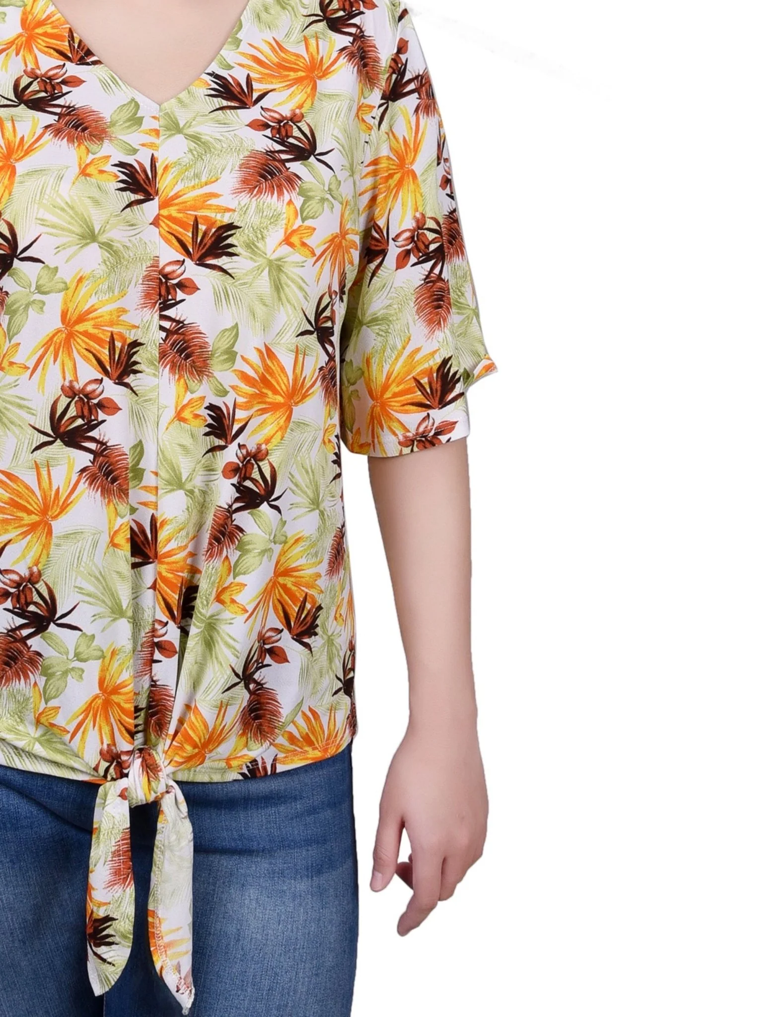 Elbow Sleeve Tie-Front Top - Petite - Image 7