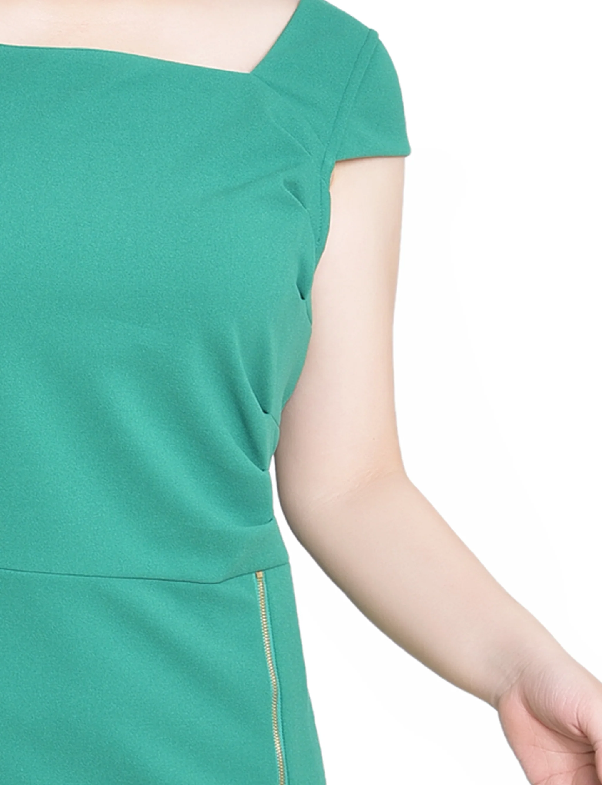 Emerald Green Cap Sleeve Exposed Zipper Dress - Petite - Image 3