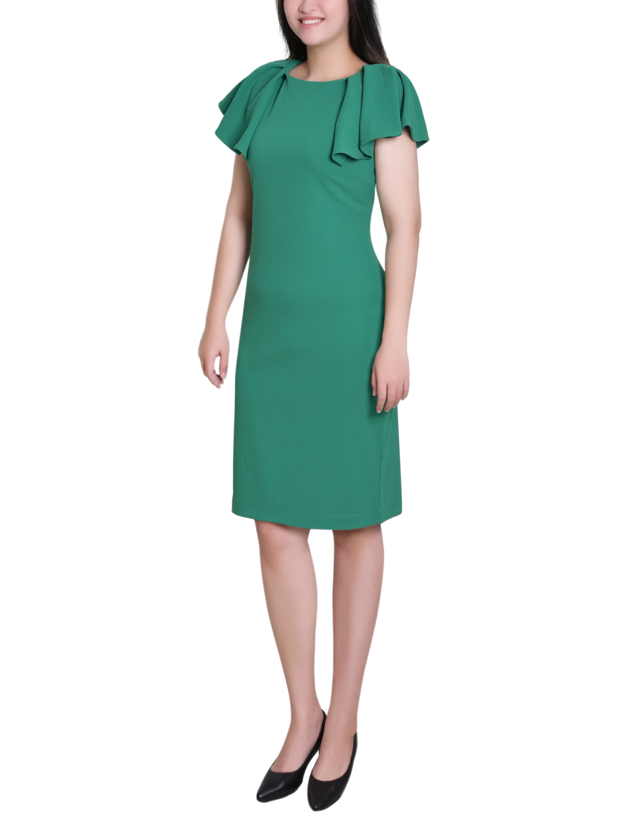 Emerald Green Flutter Sleeve Sheath Dress - Image 3