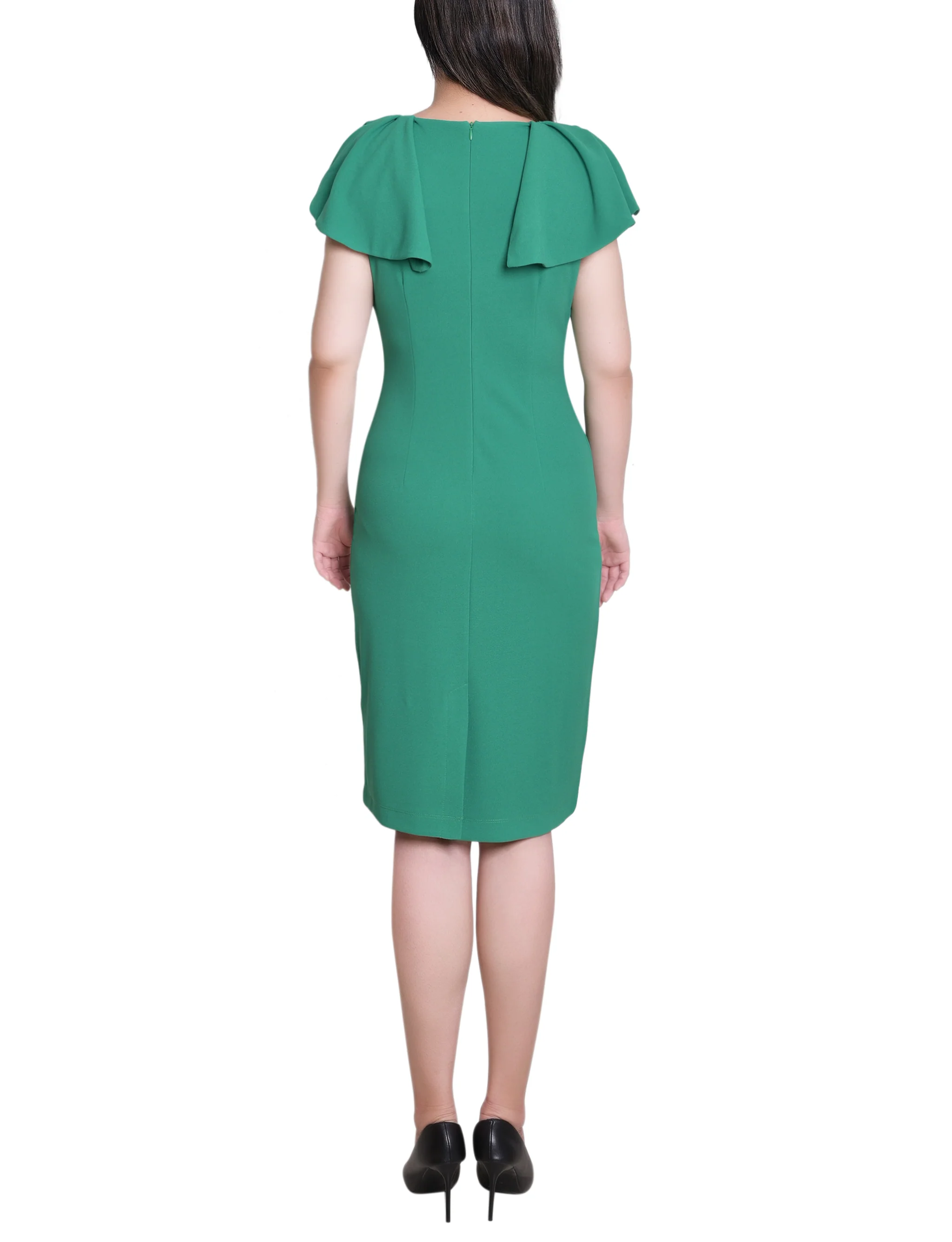 Emerald Green Flutter Sleeve Sheath Dress - Image 4