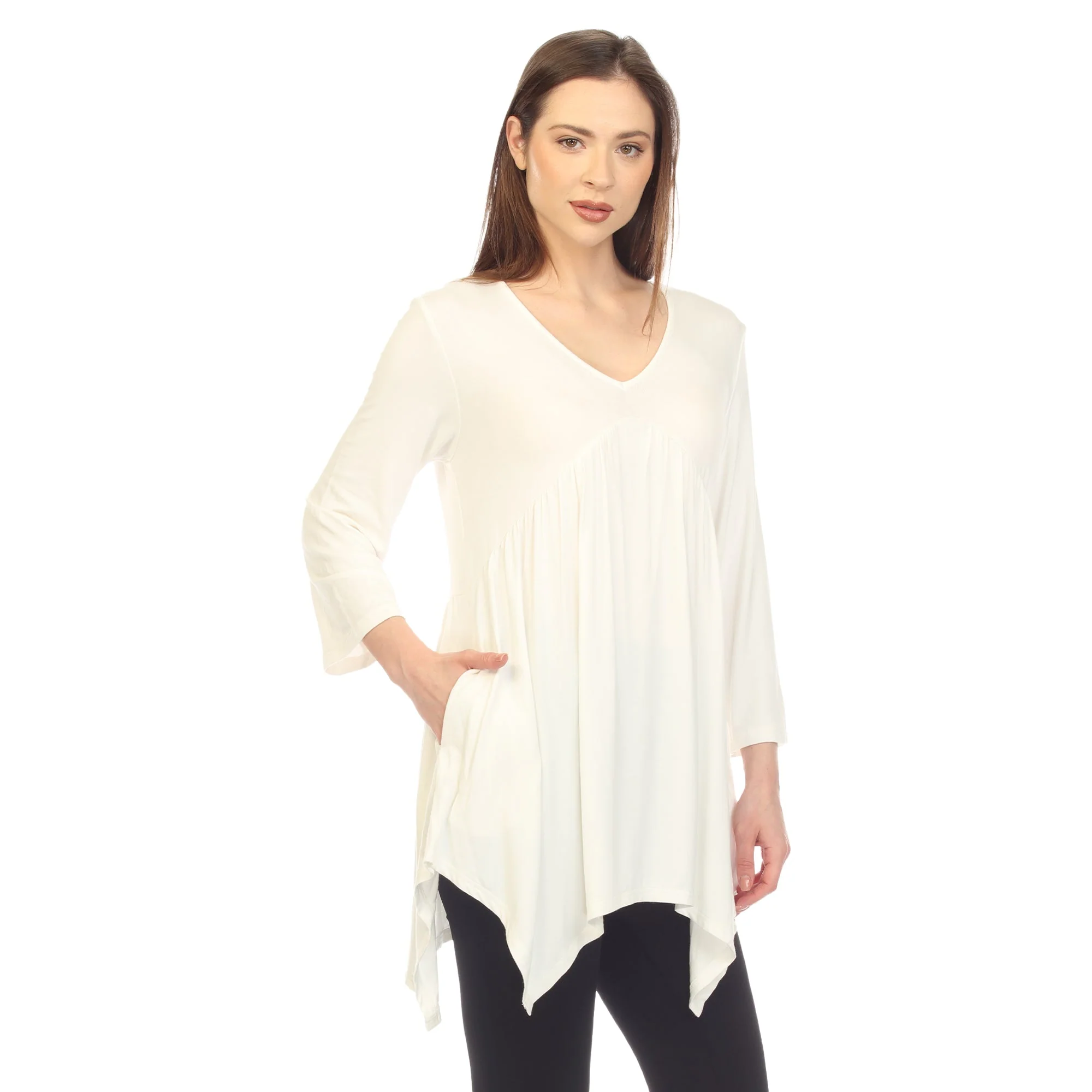 Empire Waist V-Neck Tunic Top - Image 37