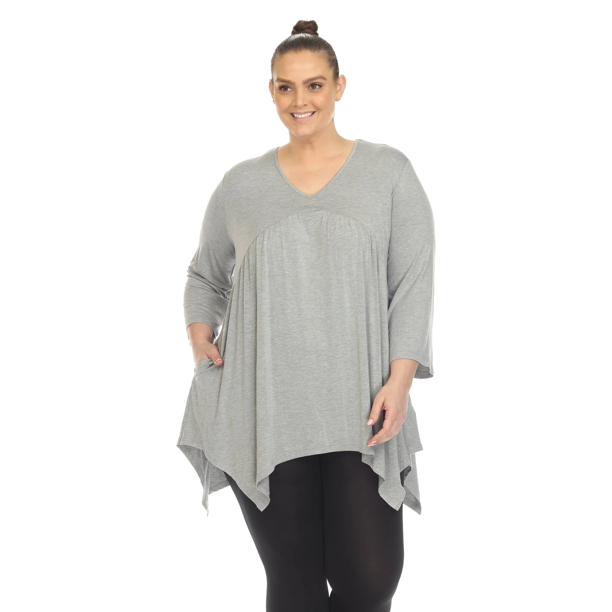 Empire Waist V-Neck Tunic Top - Plus - Image 17